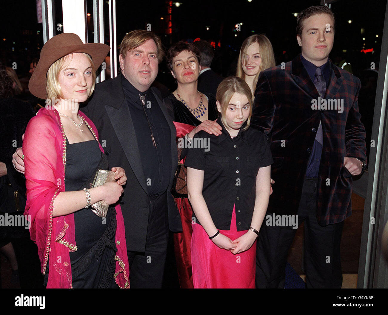Actor Timothy Spall (2nd Left) with his wife Shane (C) and family arrive for the Gala Premiere of Spall's latest film Shakespeare's 'Love's Labour's Lost', directed by Kenneth Branagh, at the Odeon Leicester Square in London. Stock Photo