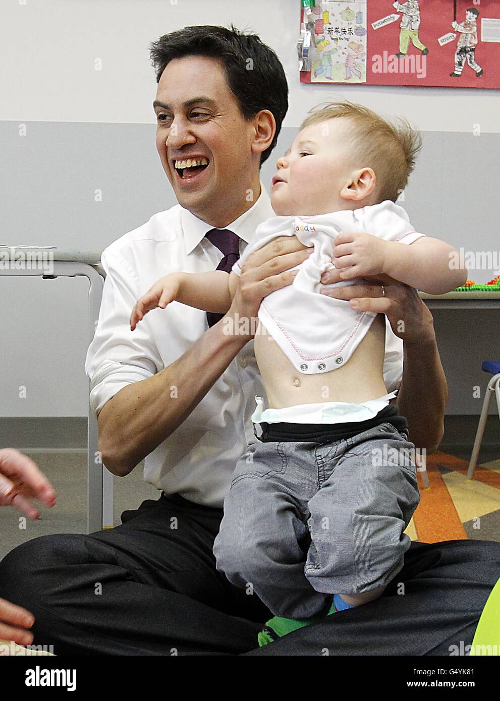 Miliband visits Greater Manchester Stock Photo