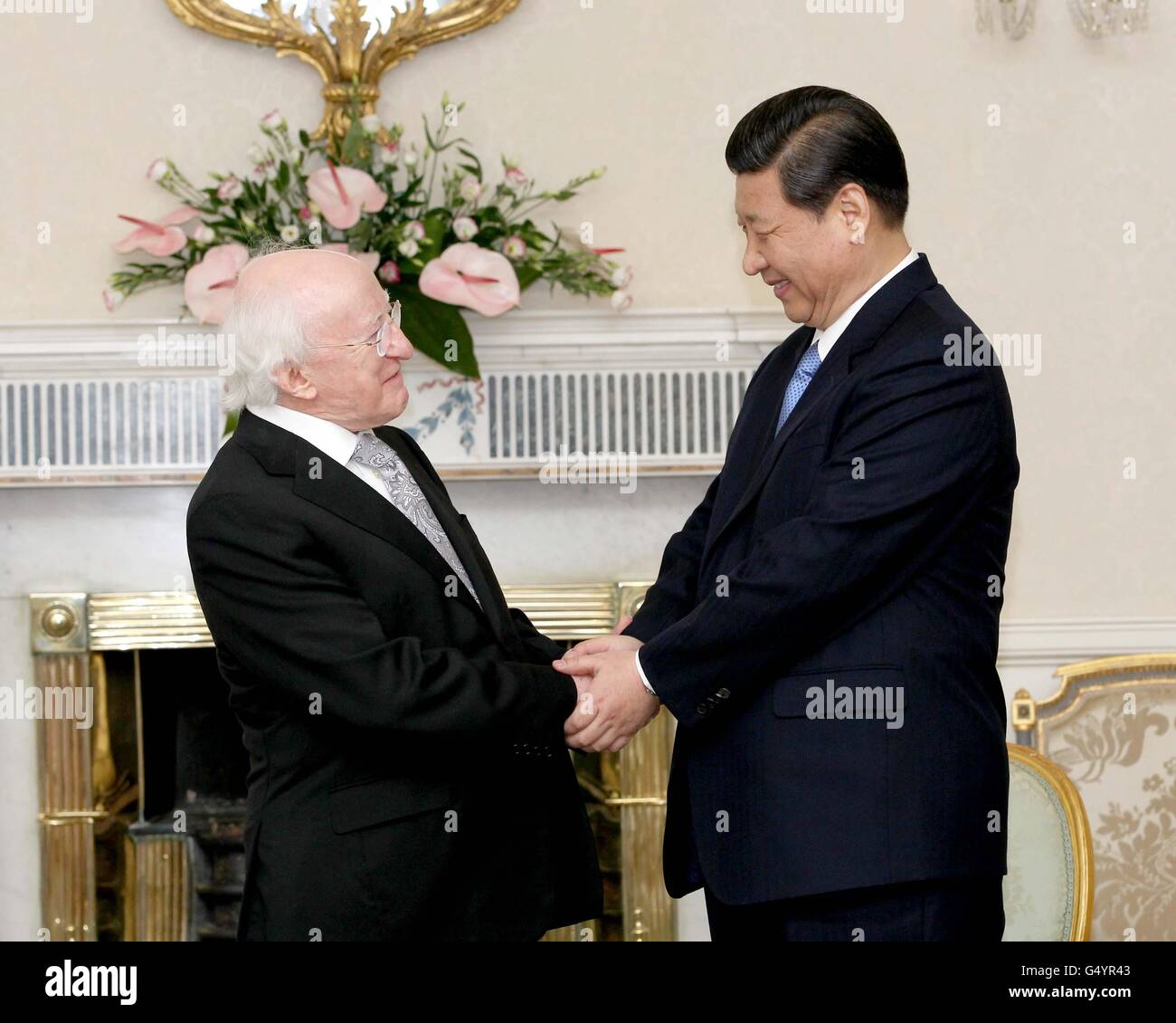 H.E. Mr Xi Jinping , Vice President of the People's Republic of China with President of Ireland Michael D. Higgins in Aras An Uachtarain where the two held talks on the third and final day of a three day visit to Ireland . Stock Photo