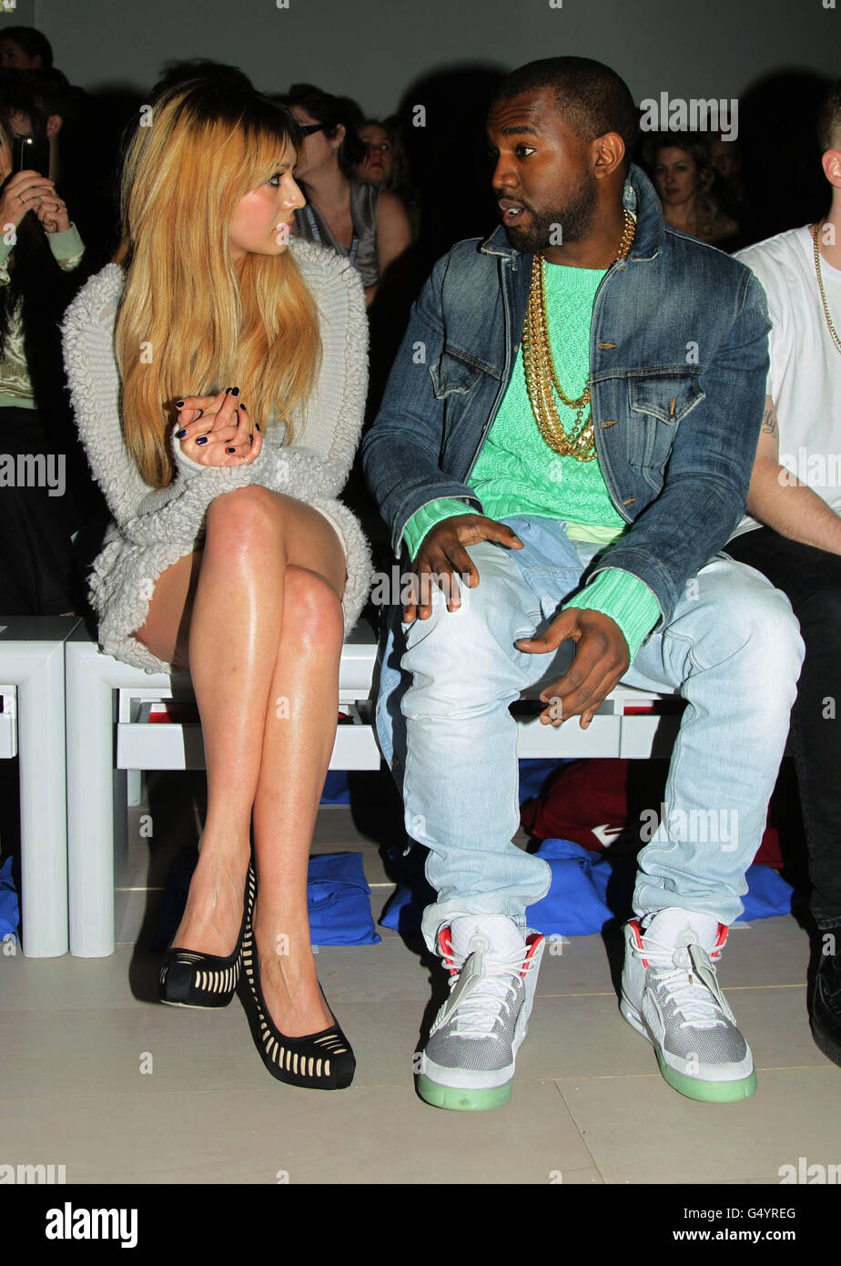 Kanye West and Zara Martin attending the Mark Fast London Fashion Week show, at the Courtyard Show Space, Somerset House in central London. Stock Photo