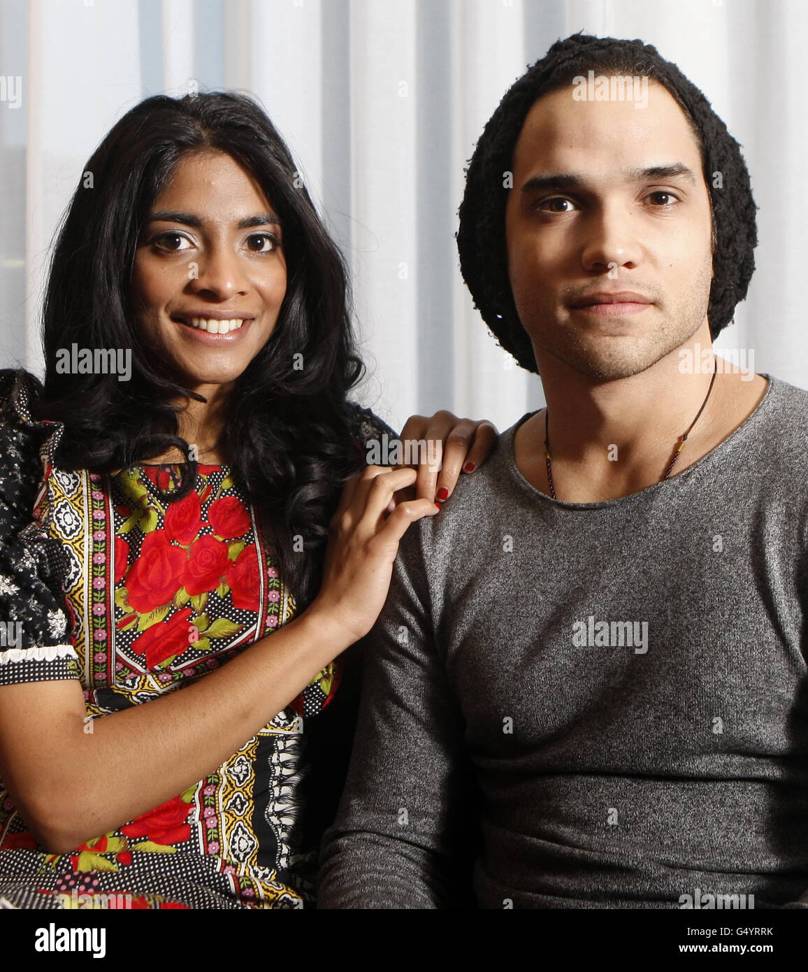 Amara Karan and Reece Ritchie at the Citizen M Hotel in Glasgow, Scotland, to promote their new film All in Good Time. Stock Photo