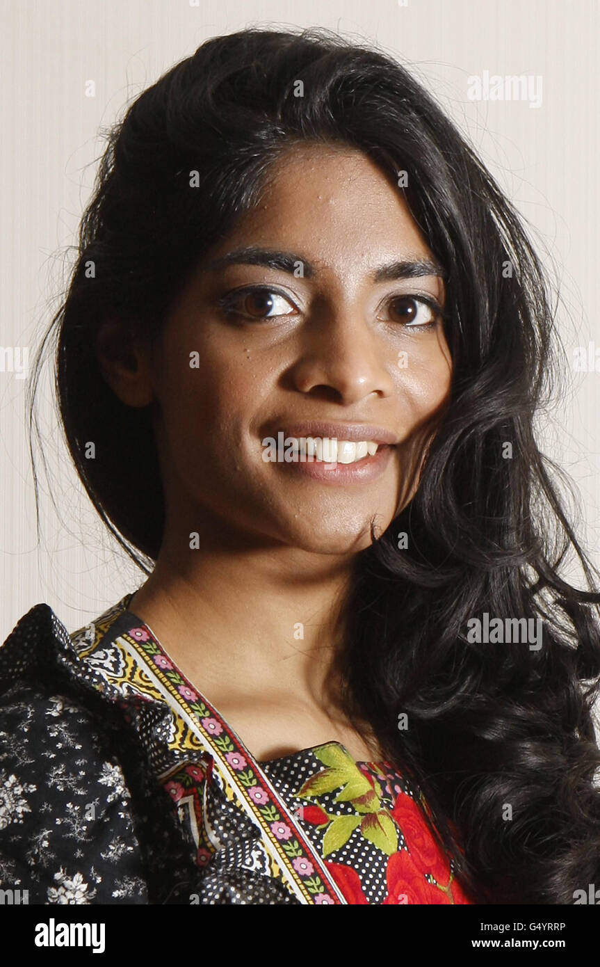 New comedy makes big screen debut. Amara Karan at the Citizen M Hotel in Glasgow, Scotland, to promote their new film All in Good Time. Stock Photo