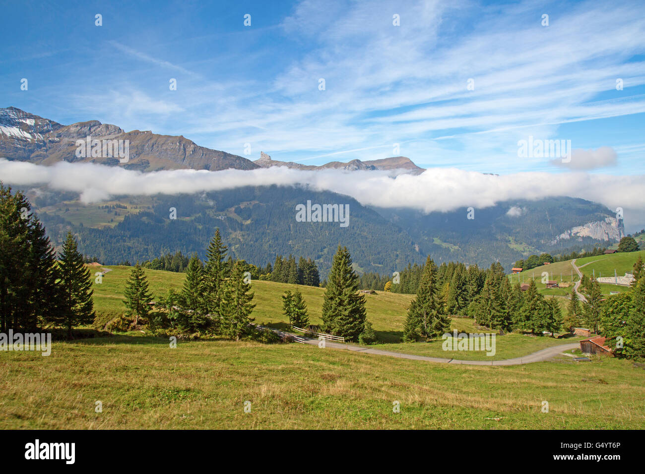 Autumn landscape in the Jungfrau region Stock Photo