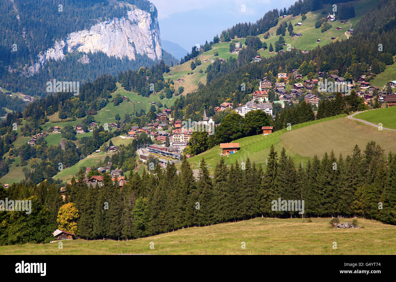 Autumn landscape in the Jungfrau region Stock Photo