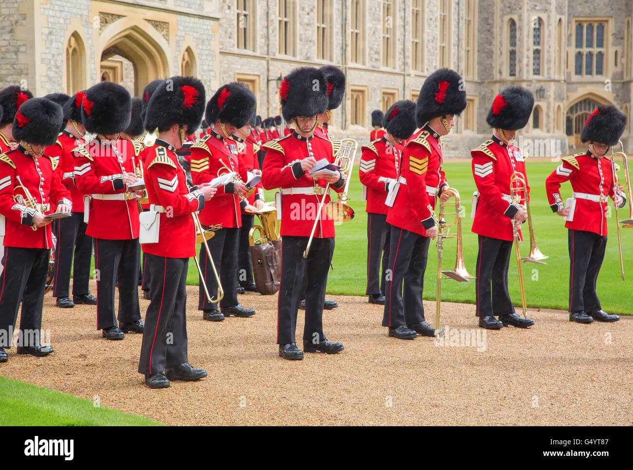 WINDSOR - APRIL 16: Unidentified men members of the royal guard during change ceremony on April 16, 2016 in Windsor, United King Stock Photo