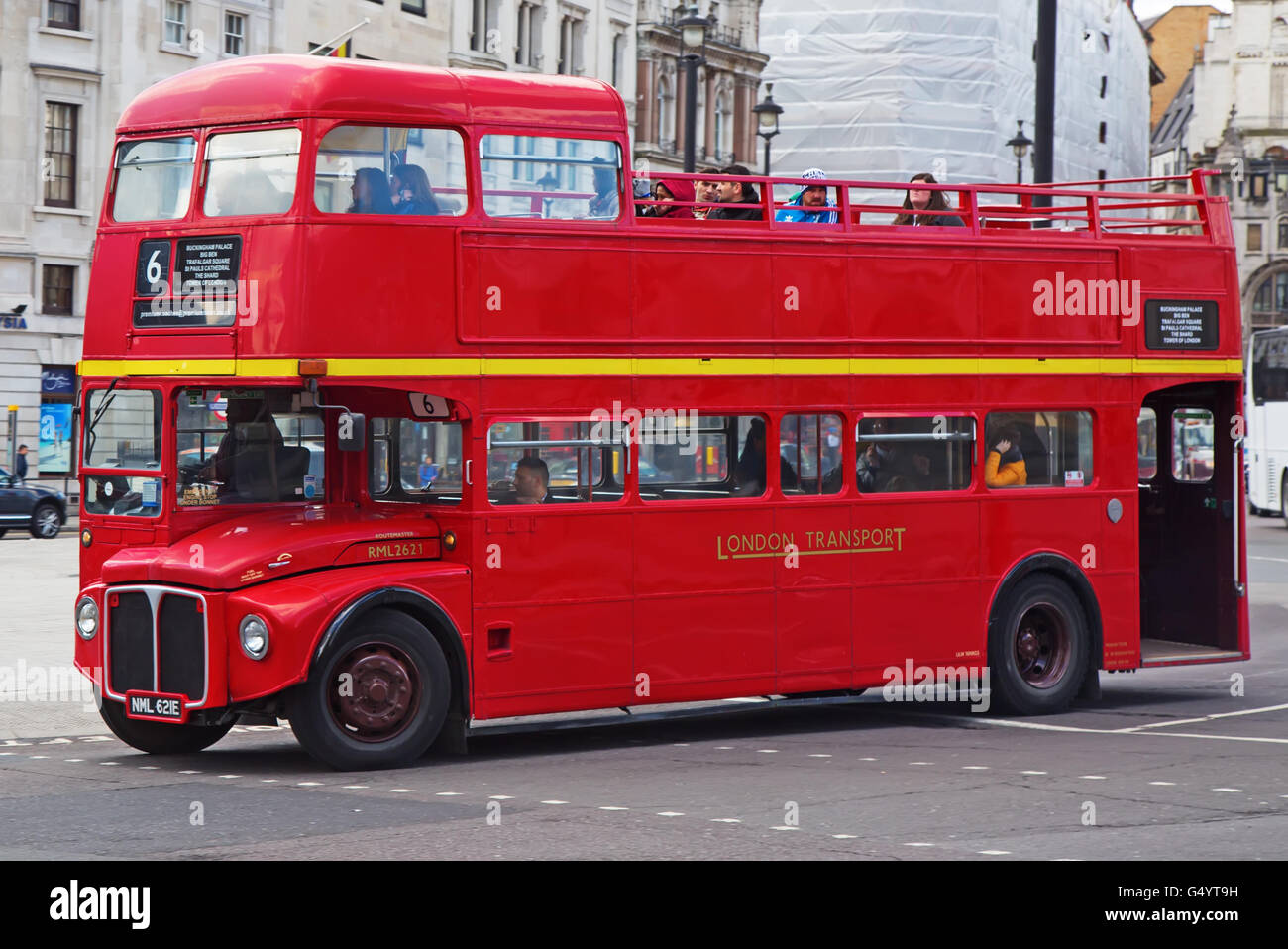 LONDON - APRIL 17: Red Double Decker Bus on the Canon street in London on  April 17, 2016 in London, UK. These dobledecker bus is Stock Photo - Alamy