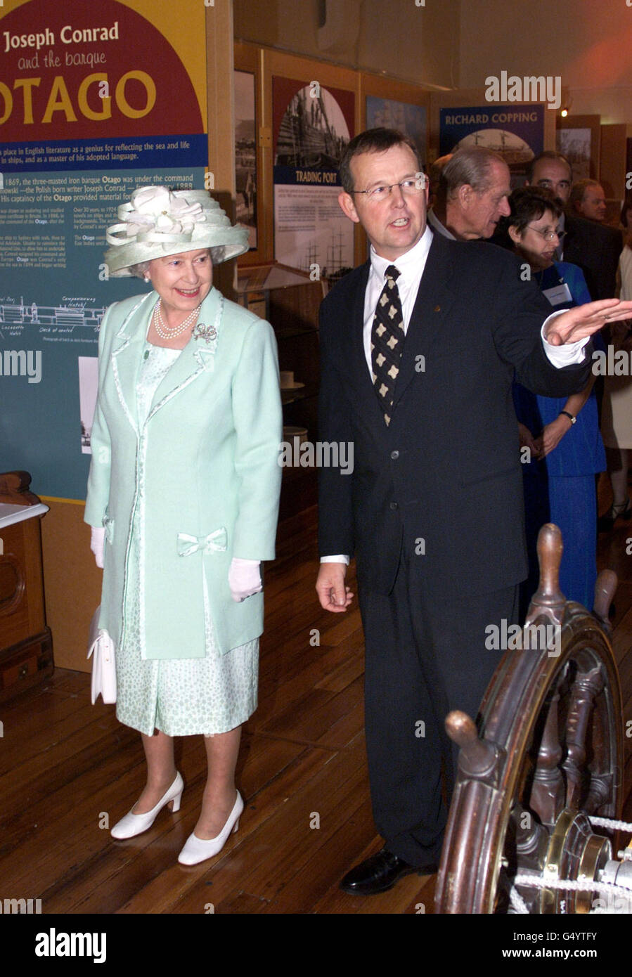 Queen Elizabeth II tours the Tasmanian Maritime Museum in Hobart with manager Jeff Gordon. The Queen, who last visited Tasmania in 1988, opened the new museum. Stock Photo