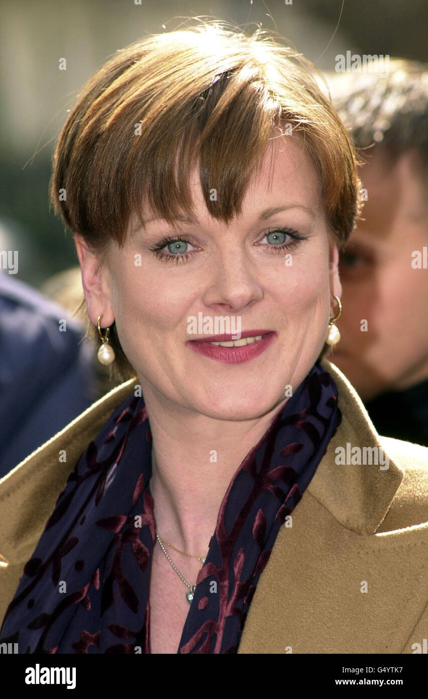 Samantha Bond, the latest actress to play Miss Moneypenny, arrives at the memorial service for Desmond Llewelyn, 'Q' in the James Bond films, held in Knightsbridge, London. * 02/02/01 Lois Maxwell (L) and Samantha Bond dated 27/3/2000, who both starred as MIss Moneypenny in the James Bond films. A selection of James Bond memorabilia was going on show to the public for the first time Friday February 2 2001, to preview a forthcoming Christie's auction. Among star attractions being displayed at the Stoke Park Club in Buckinghamshire was the legendary bikini worn by Ursula Andress in the first Stock Photo