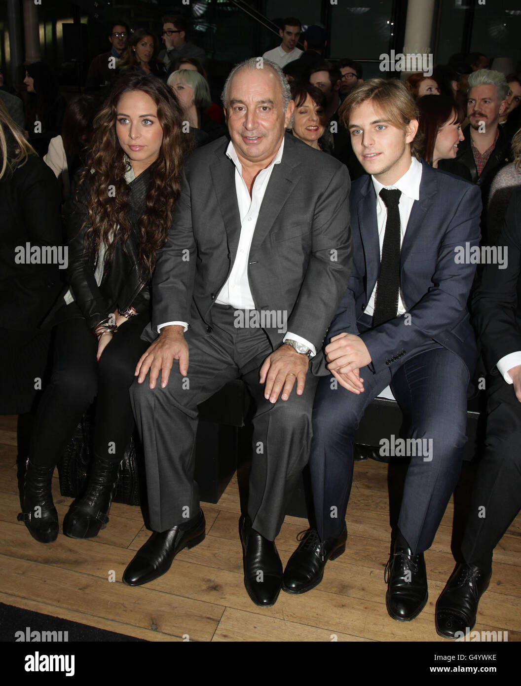 Sir Philip Green (centre) with his son Brandon and daughter Chloe attending  the TOPMAN Design autumn/winter London Fashion Week show, at the Royal  Opera House in central London Stock Photo - Alamy