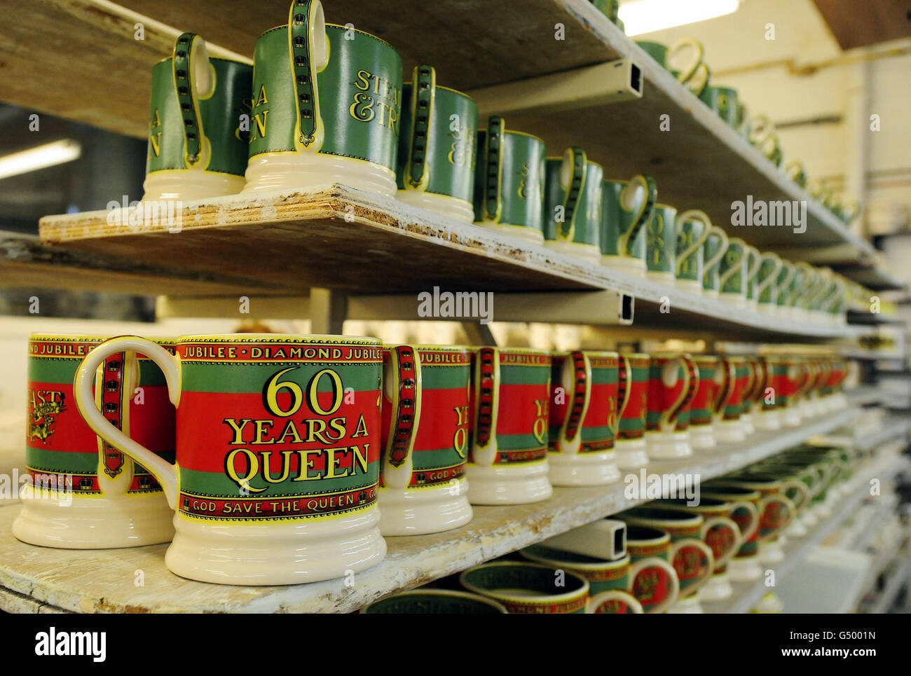 Mugs on the production line as part of the Diamond Jubilee Collection