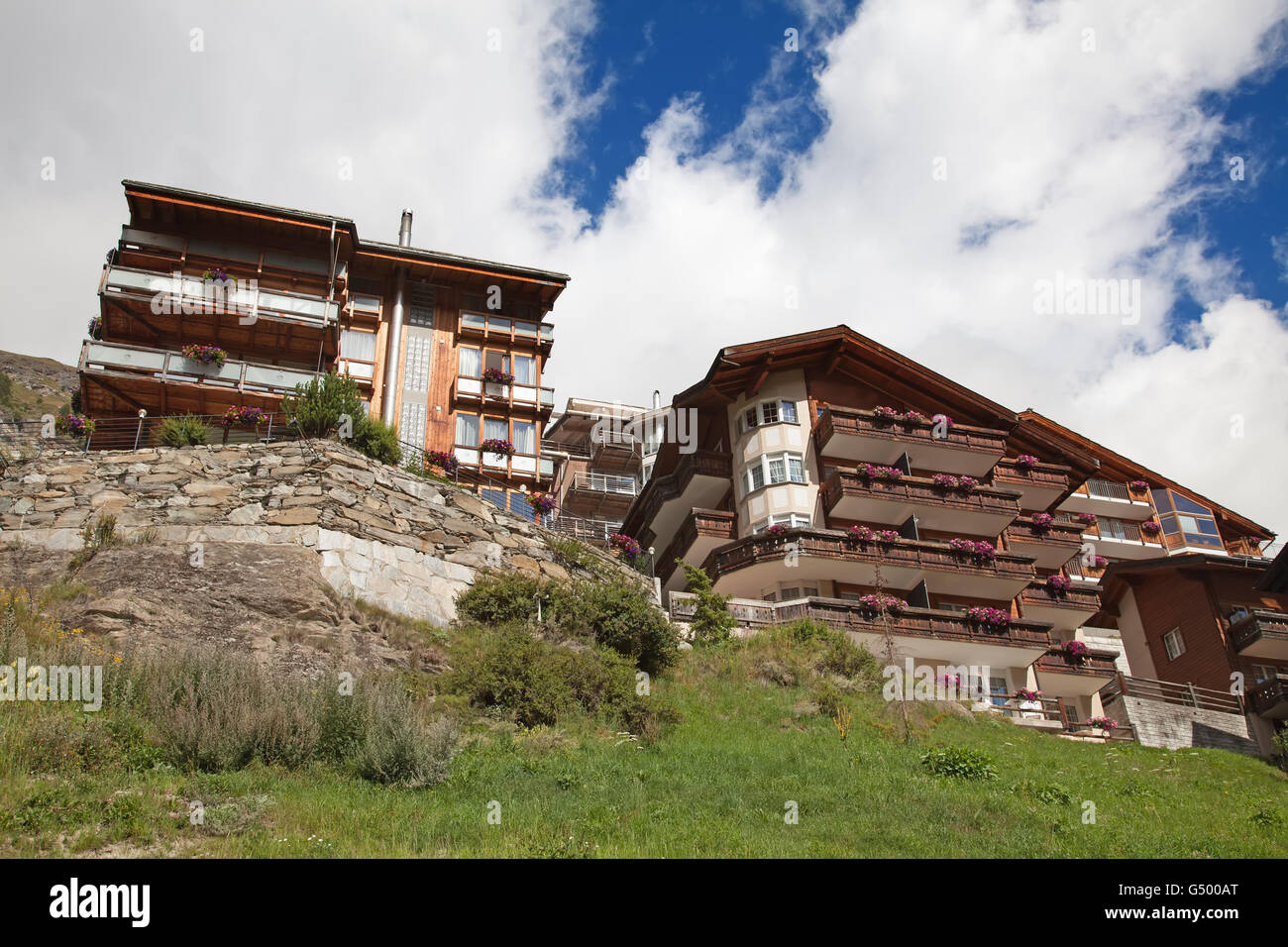 Famous swiss city Zermatt in the valley near the swiss-italian border center of alpine sports Stock Photo