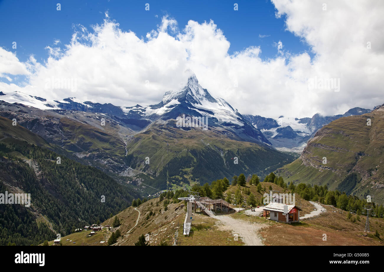 Famous mountain Matterhorn (peak Cervino) on the swiss-italian border Stock Photo