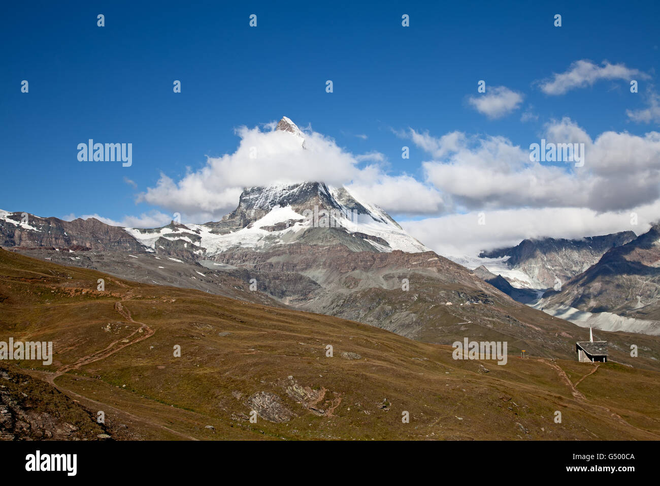 Famous mountain Matterhorn (peak Cervino) on the swiss-italian border Stock Photo