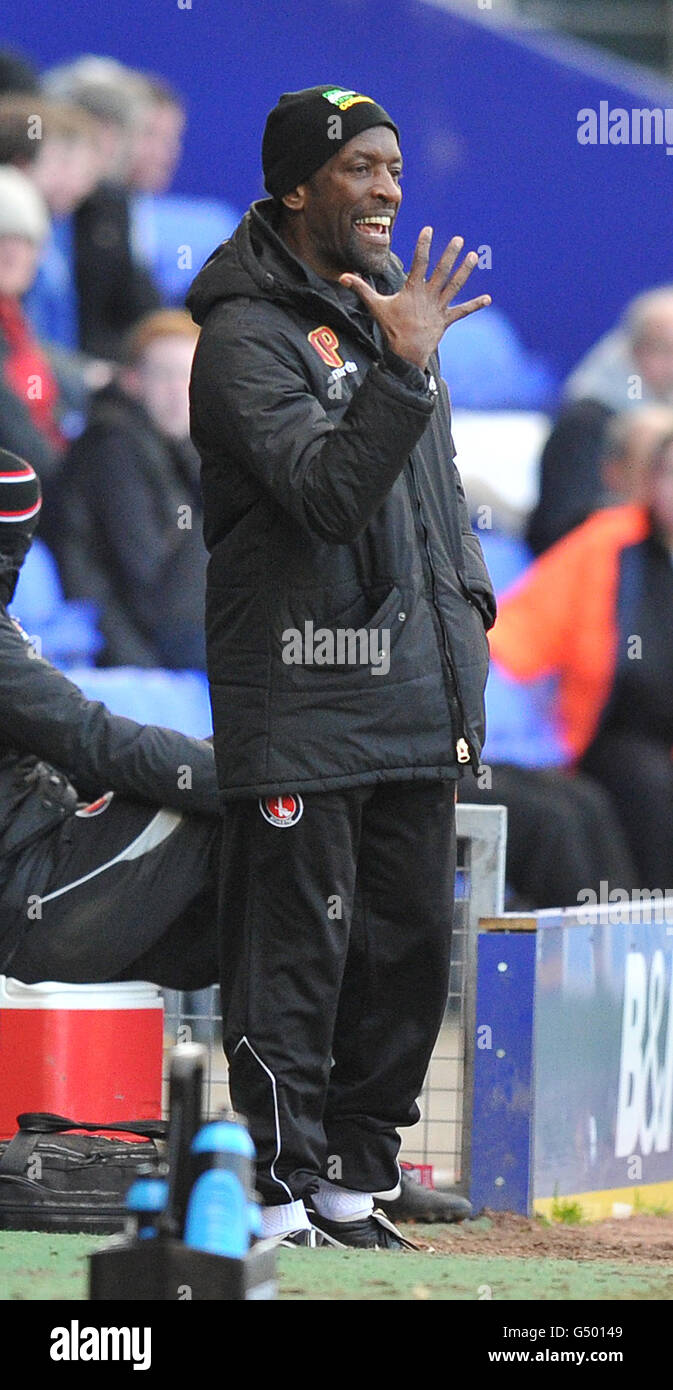 Charlton Athletic's manager Chris Powell during the npower Football League One match at Prenton Park, Wirral. Stock Photo