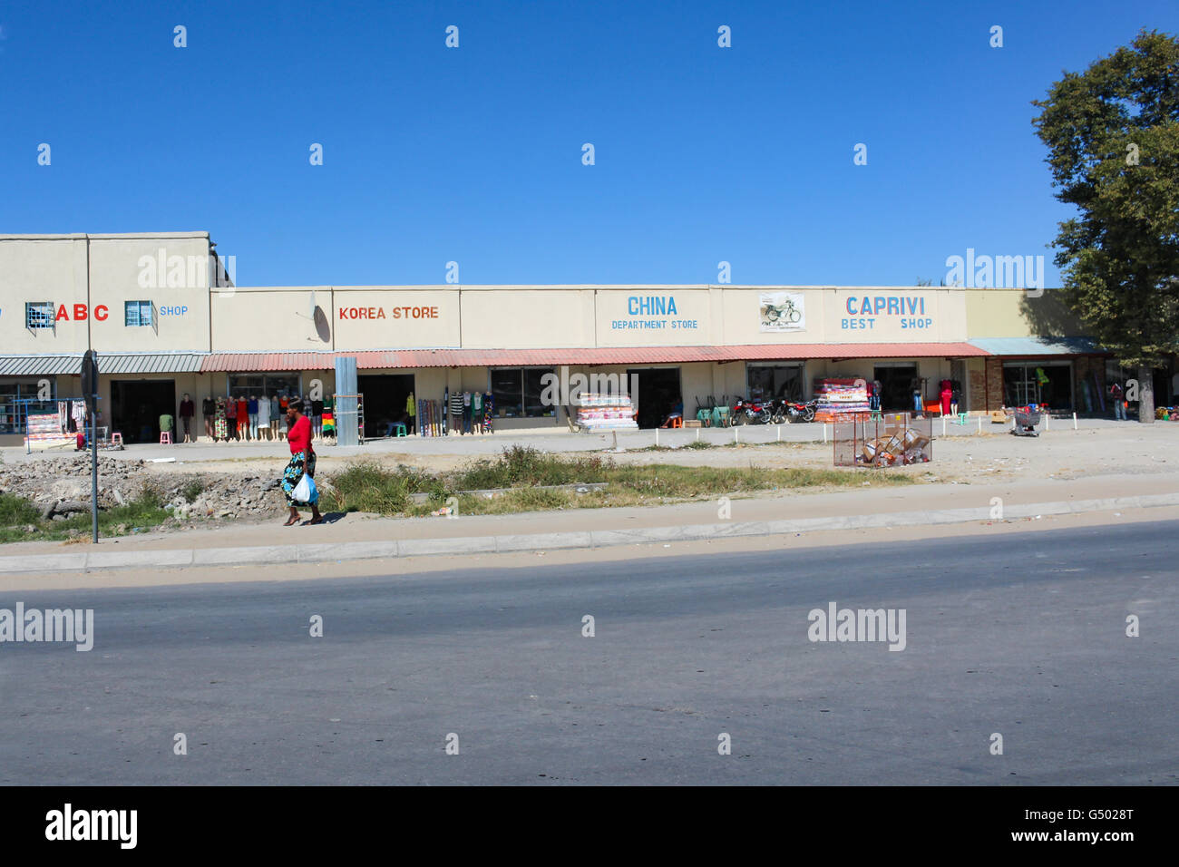 Namibia, Caprivi Strip, commercial area, shops and supermarket Stock Photo