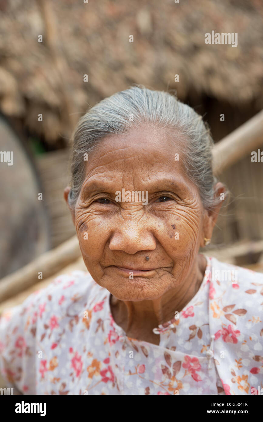Portrait of n old woman, Mandalay Region, Myanmar Stock Photo