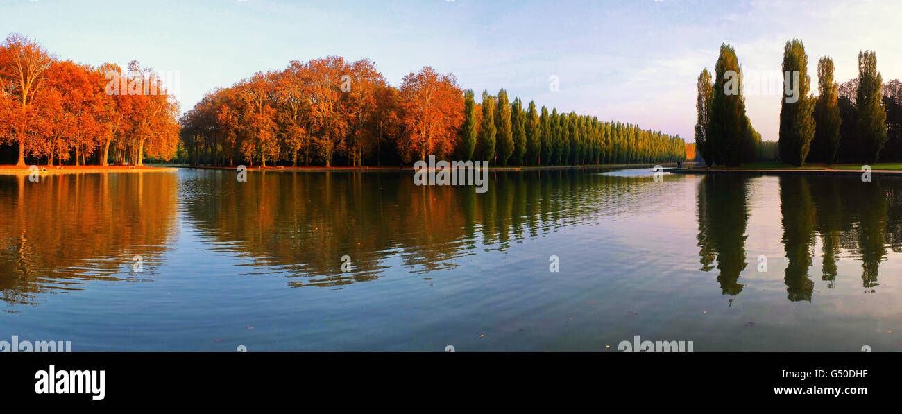 A sweeping panoramic of the Parc de Sceaux in autumn. Stock Photo
