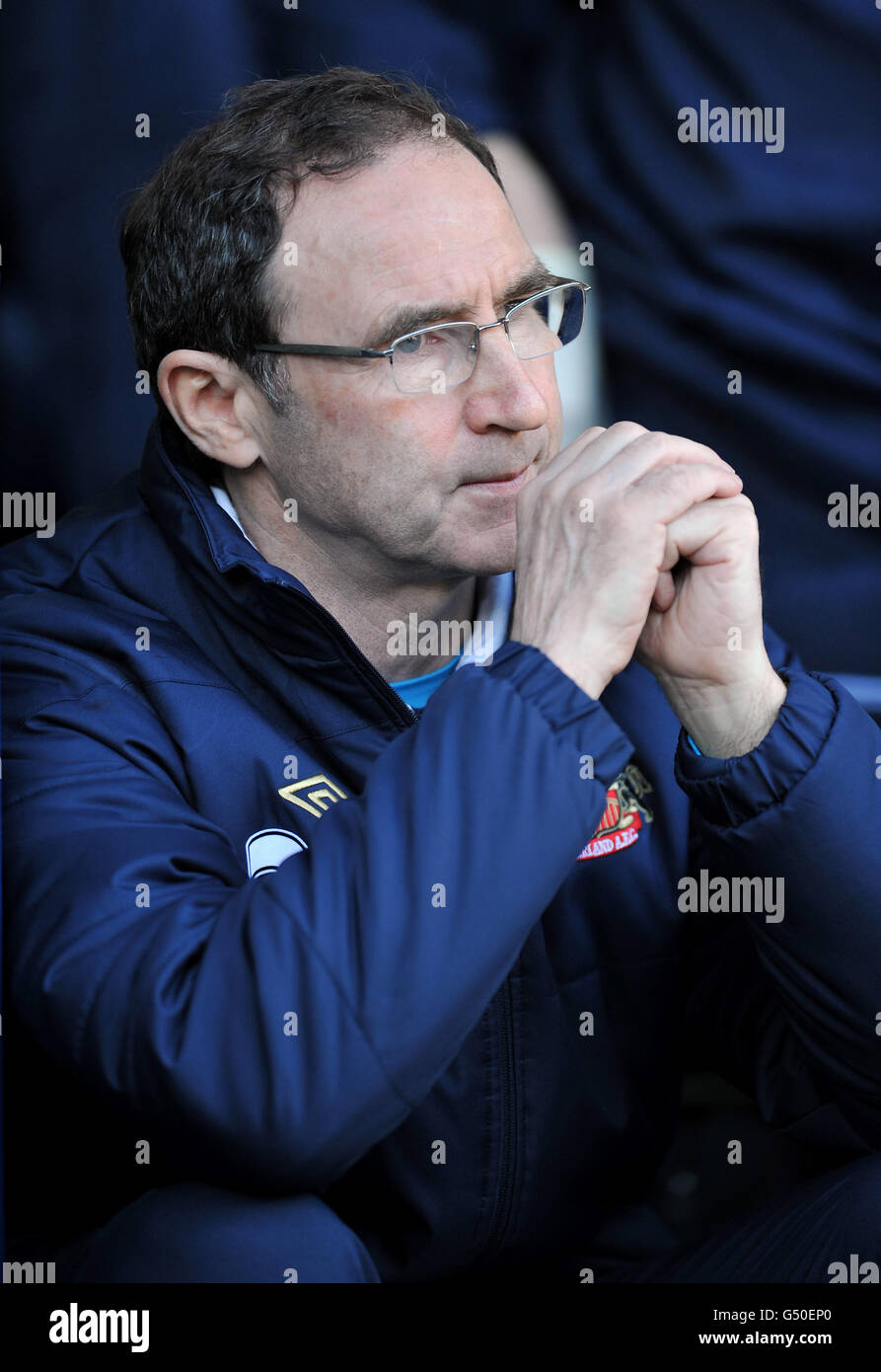 Sunderland manager Martin O'Neill looks ponderous before kick off of the Barclays Premier League match at The Hawthorns, West Bromwich. Stock Photo