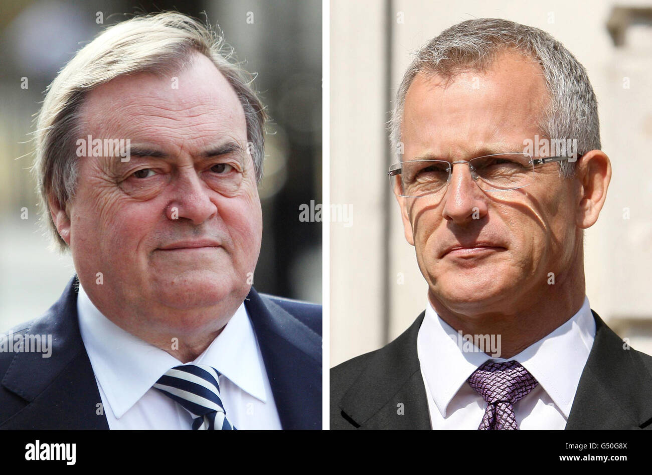 Undated file photos of former deputy prime minister Lord Prescott (left) and ex-Scotland Yard deputy assistant commissioner Brian Paddick (right) who are dur to give evidence today to the Leveson Inquiry into press standards. Stock Photo