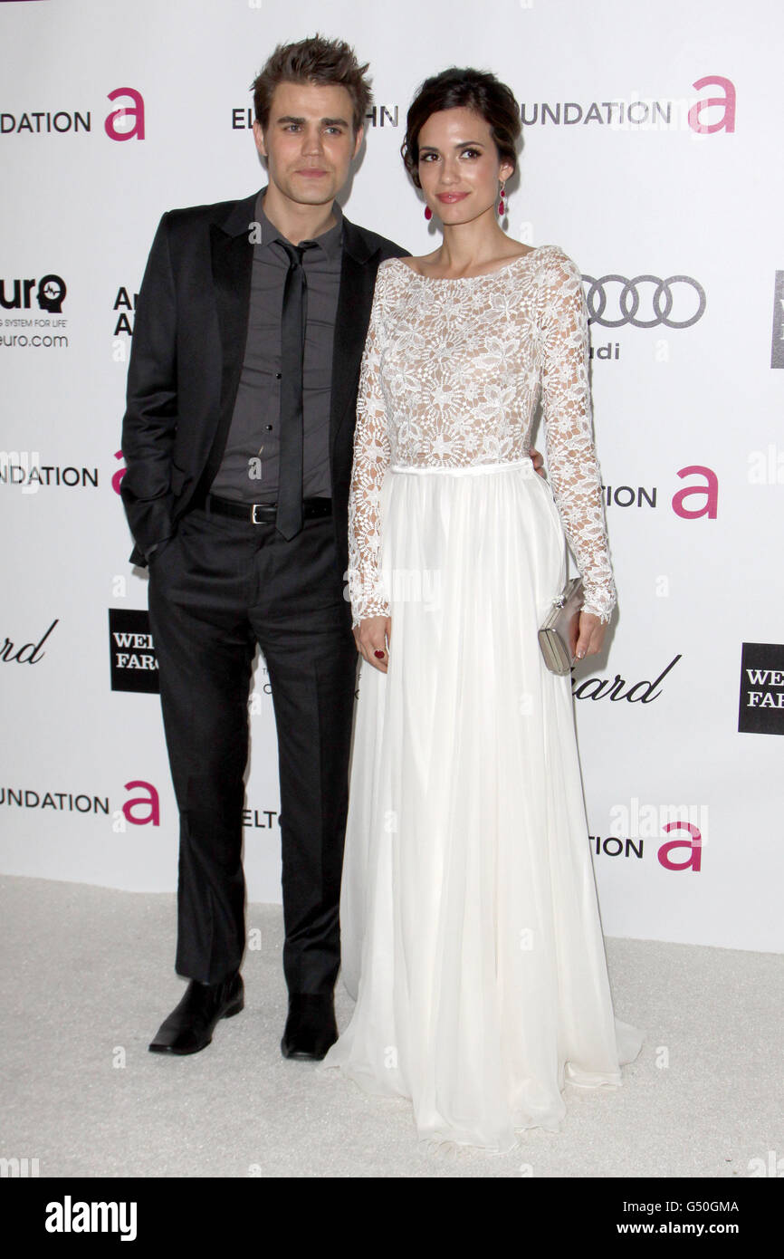 Paul Wesley and Torrey DeVitto arriving for the Elton John Aids Foundation Academy Awards
