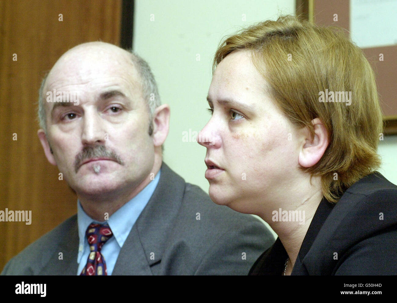 Derek Rees and Kirsti Corcoran, parents of baby Tace, a one-year-old girl who died while waiting for a heart transplant, at the press conference in Cardiff. Stock Photo