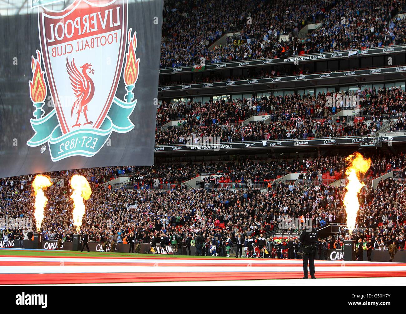 Soccer - Carling Cup - Final - Cardiff City v Liverpool - Wembley Stadium. General view of a pyrotechnic display before kick-off Stock Photo