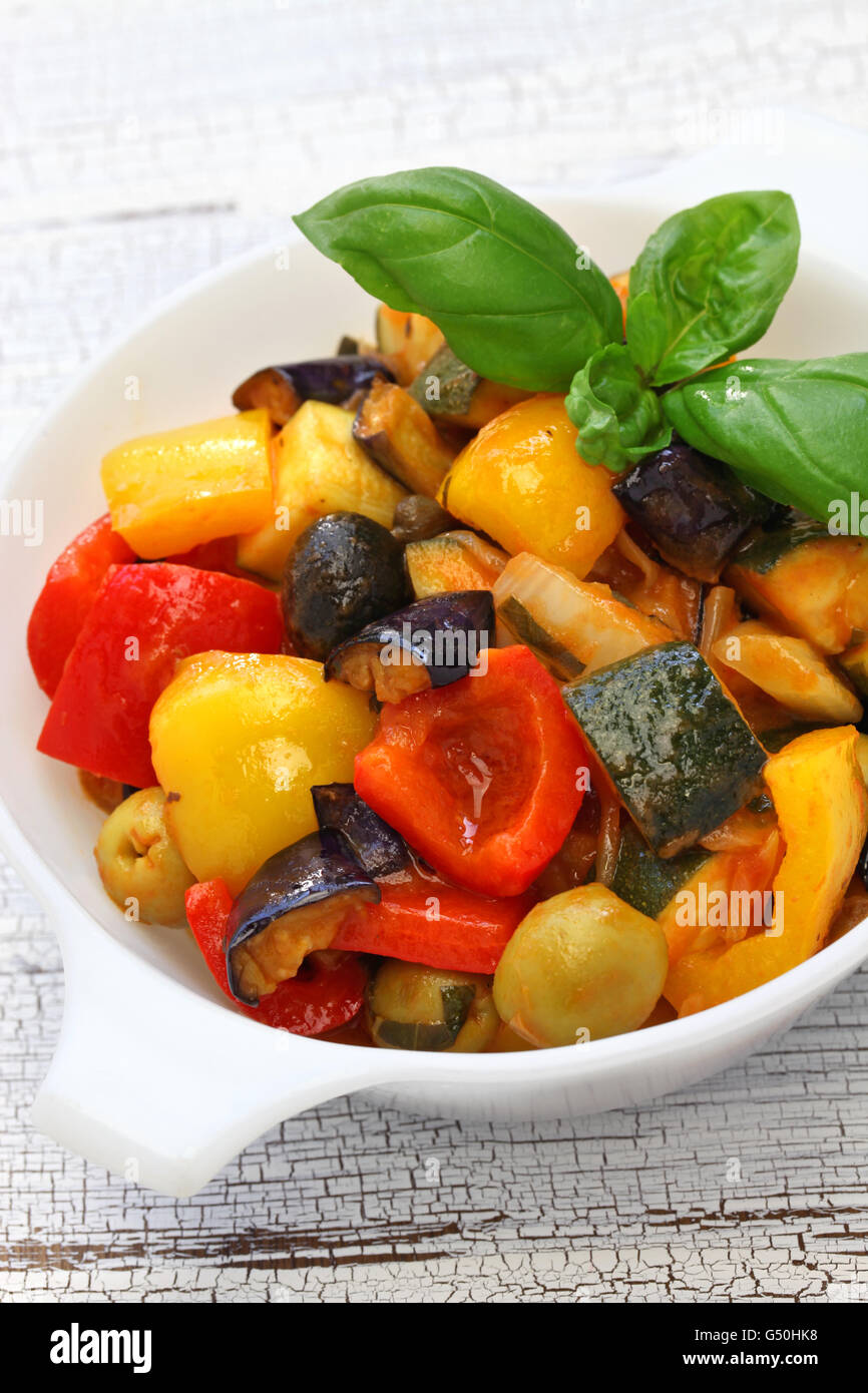 caponata, italian sicilian eggplant aubergine vegetable stew Stock