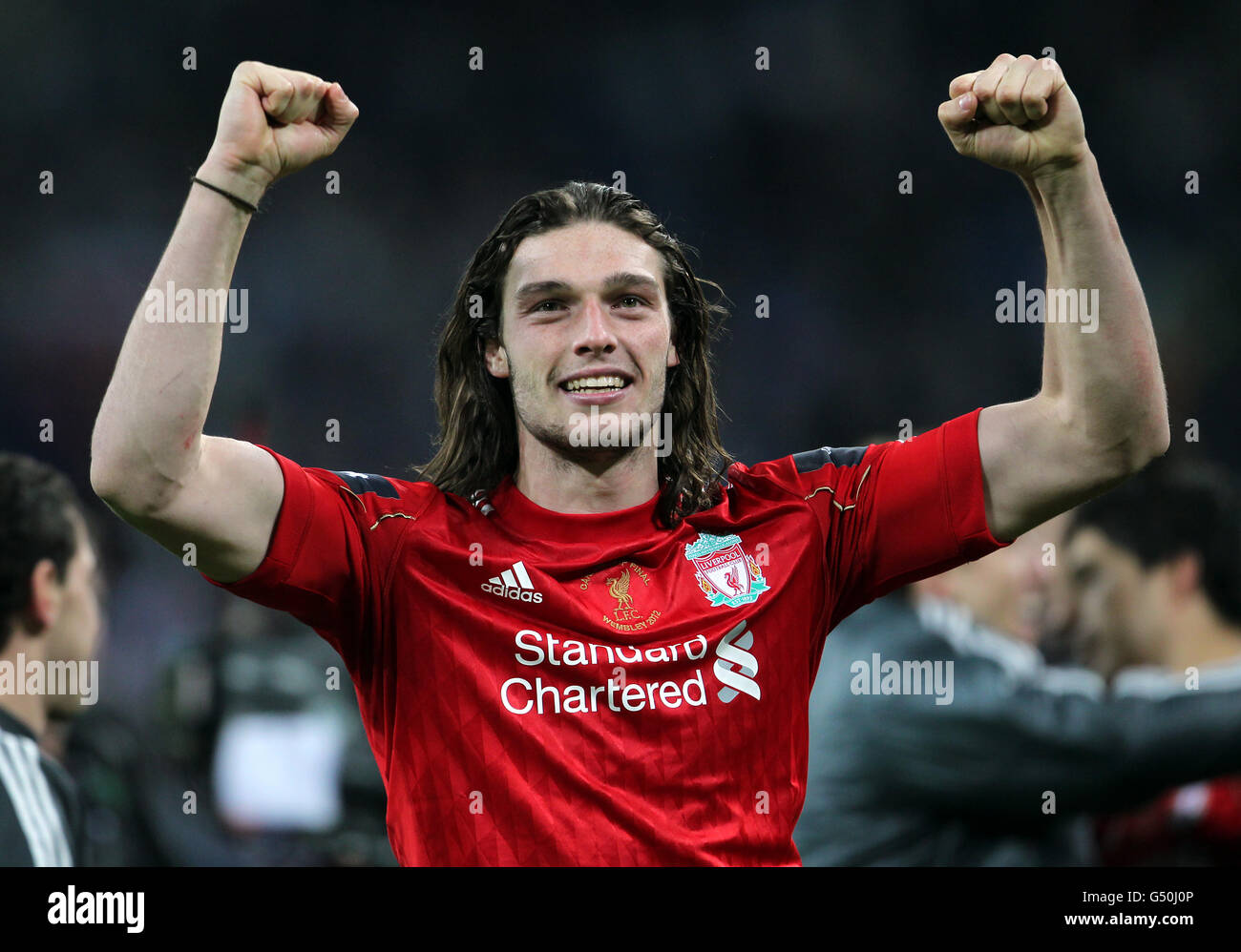 Liverpool's Andy Carroll celebrates after winning the Carling Cup Stock ...