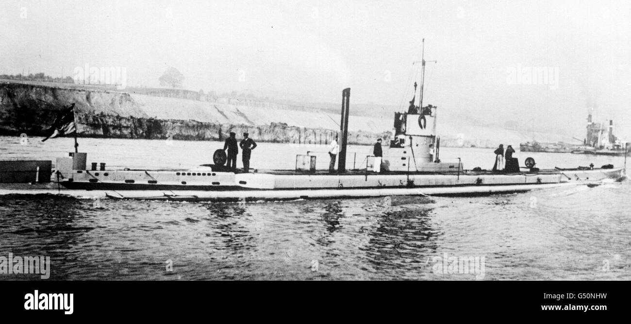 A German submarine (U15) in the Kaiser WIlhelm Canal, circa 1916. U-BOAT Stock Photo
