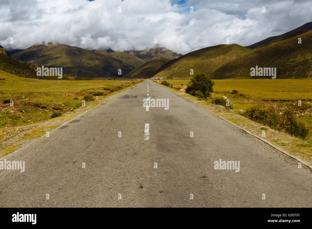 Tibet, China - The view of 318 national road in the wild with beautiful landscape. Stock Photo