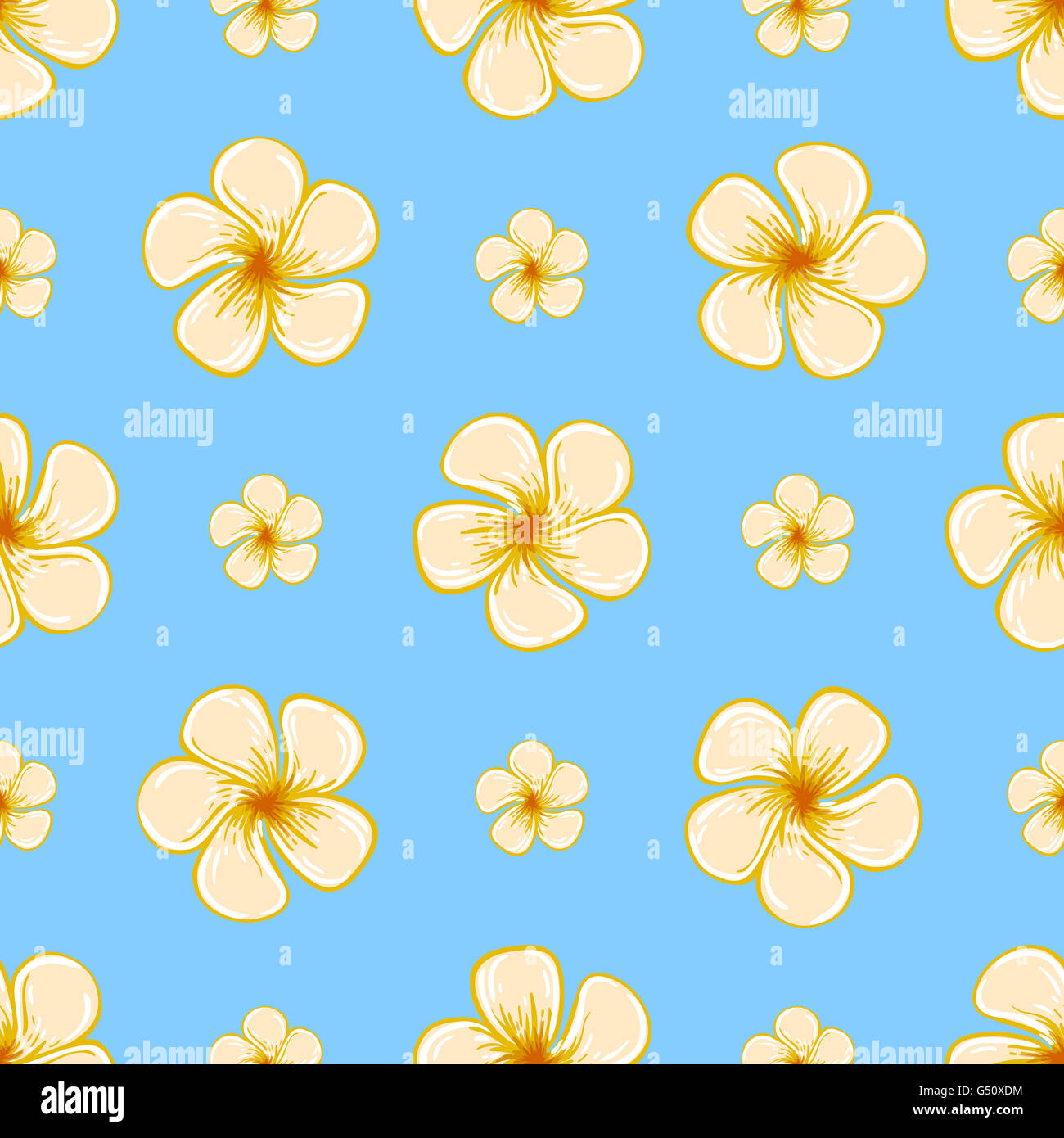 Floral tropical seamless pattern with flowers on a blue background ...
