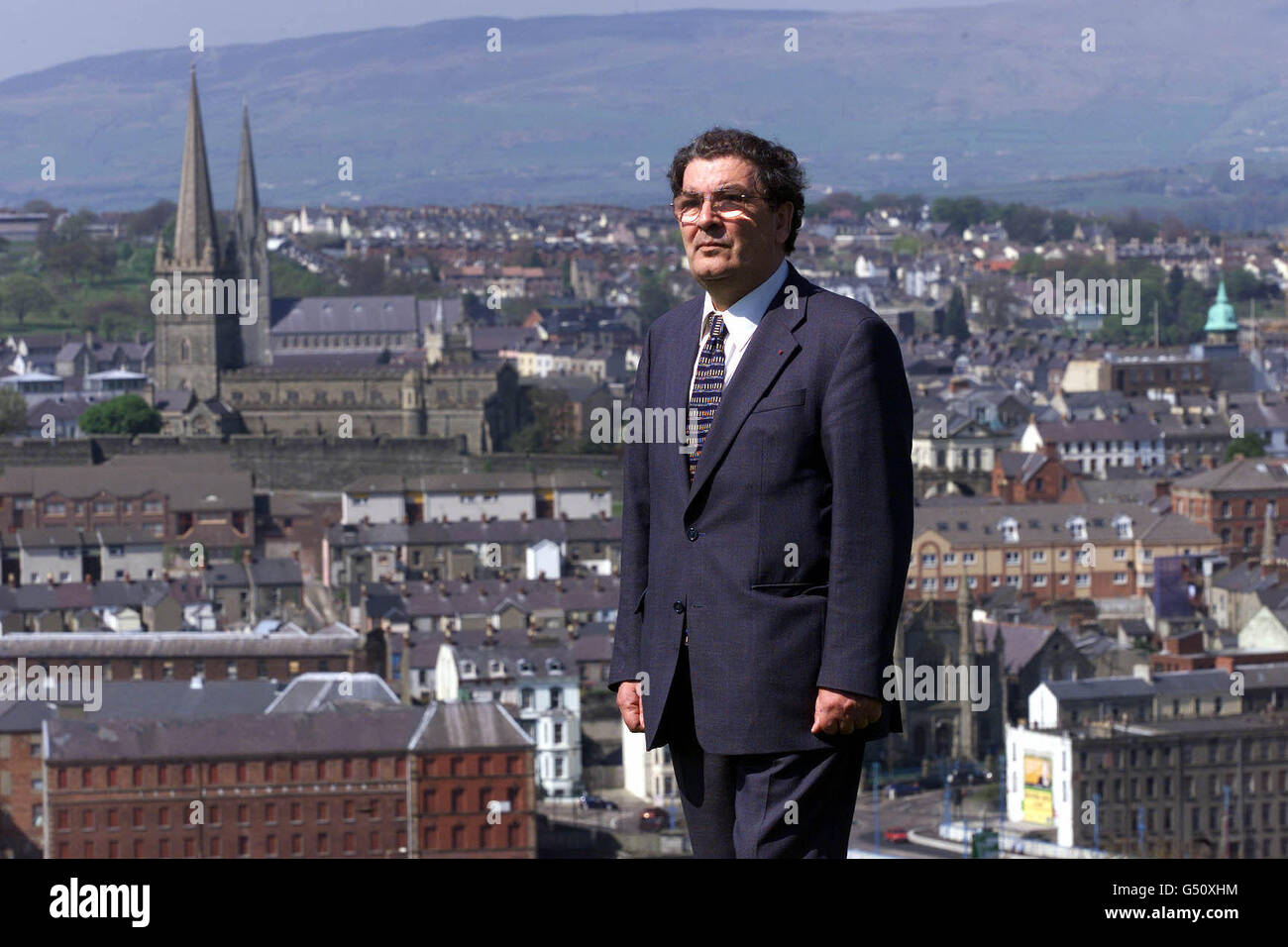 Nobel Laureate John Hume M.P. with Londonderry city in the background, before Londonderry City Council honour the SDLP leader Hume by giving him the freedom of the city. Stock Photo