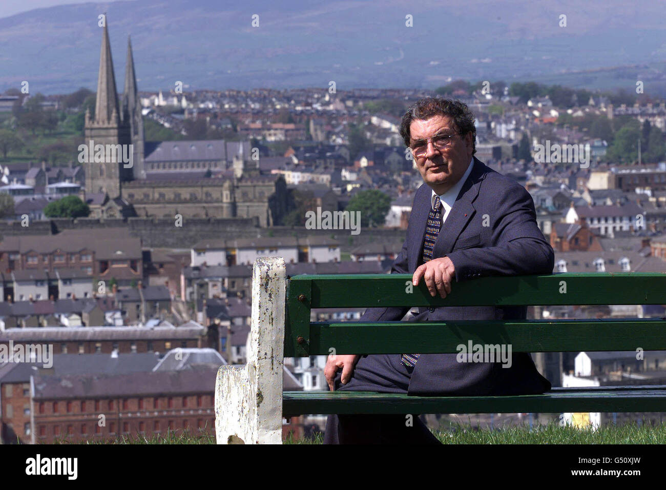 Nobel Laureate John Hume M.P. with Londonderry city in the background, before Londonderry City Council honour the SDLP leader Hume by giving him the freedom of the city. Stock Photo
