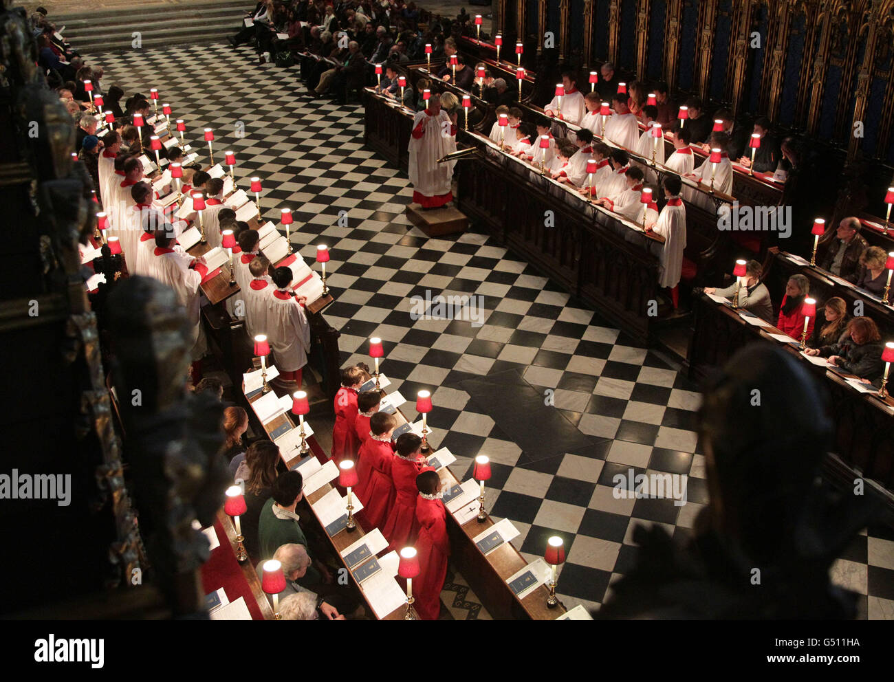 The Choir of Westminster Abbey during Evensong at Westminster Abbey, central London, after it