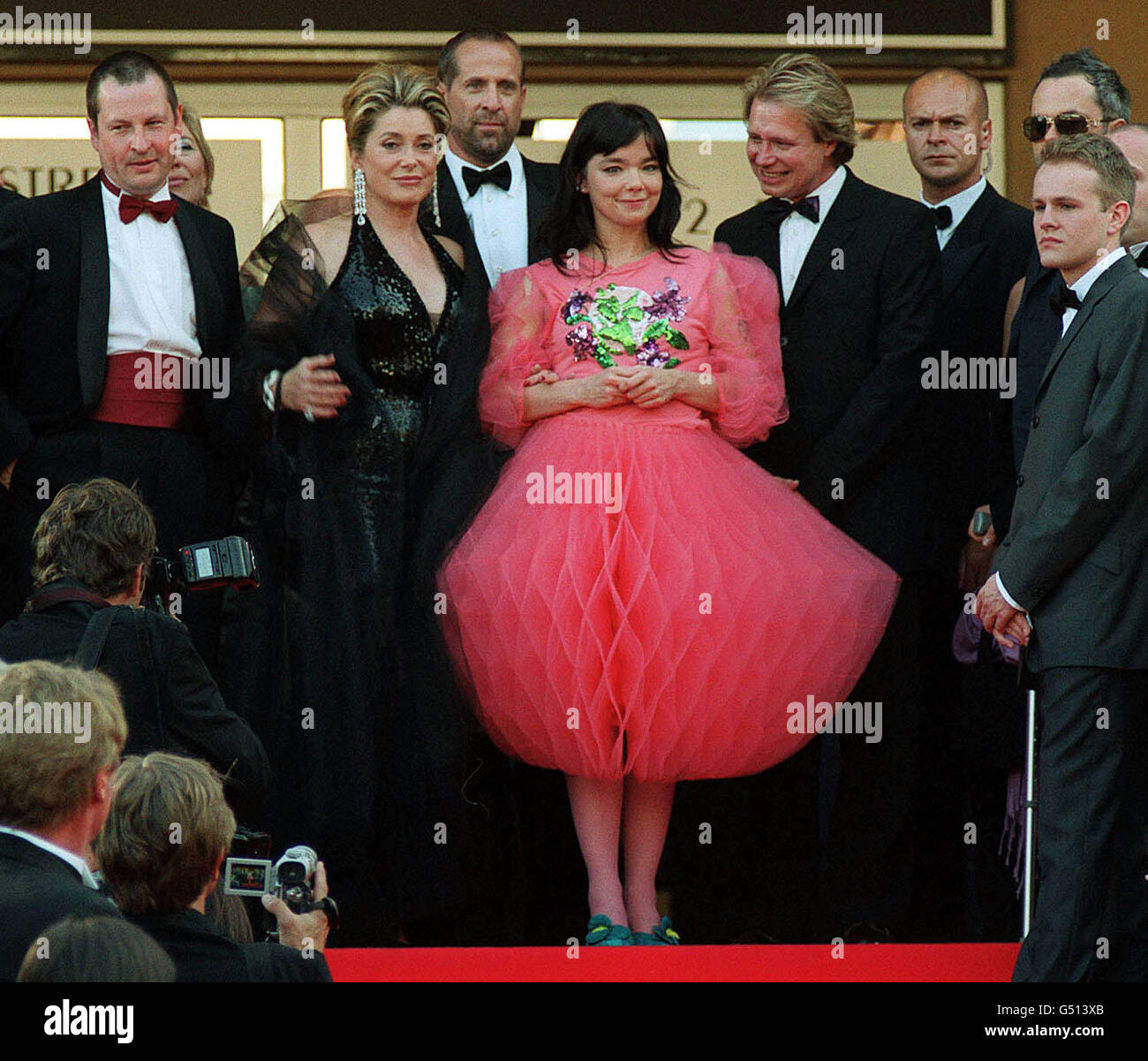 Icelandic pop singer Bjork at the Palais des Festivals, upon her arrival for the premiere of 'Dancer in the Dark', in which she stars with French actress Catherine Deneuve (centre left), at the Cannes Film Festival, France. Stock Photo