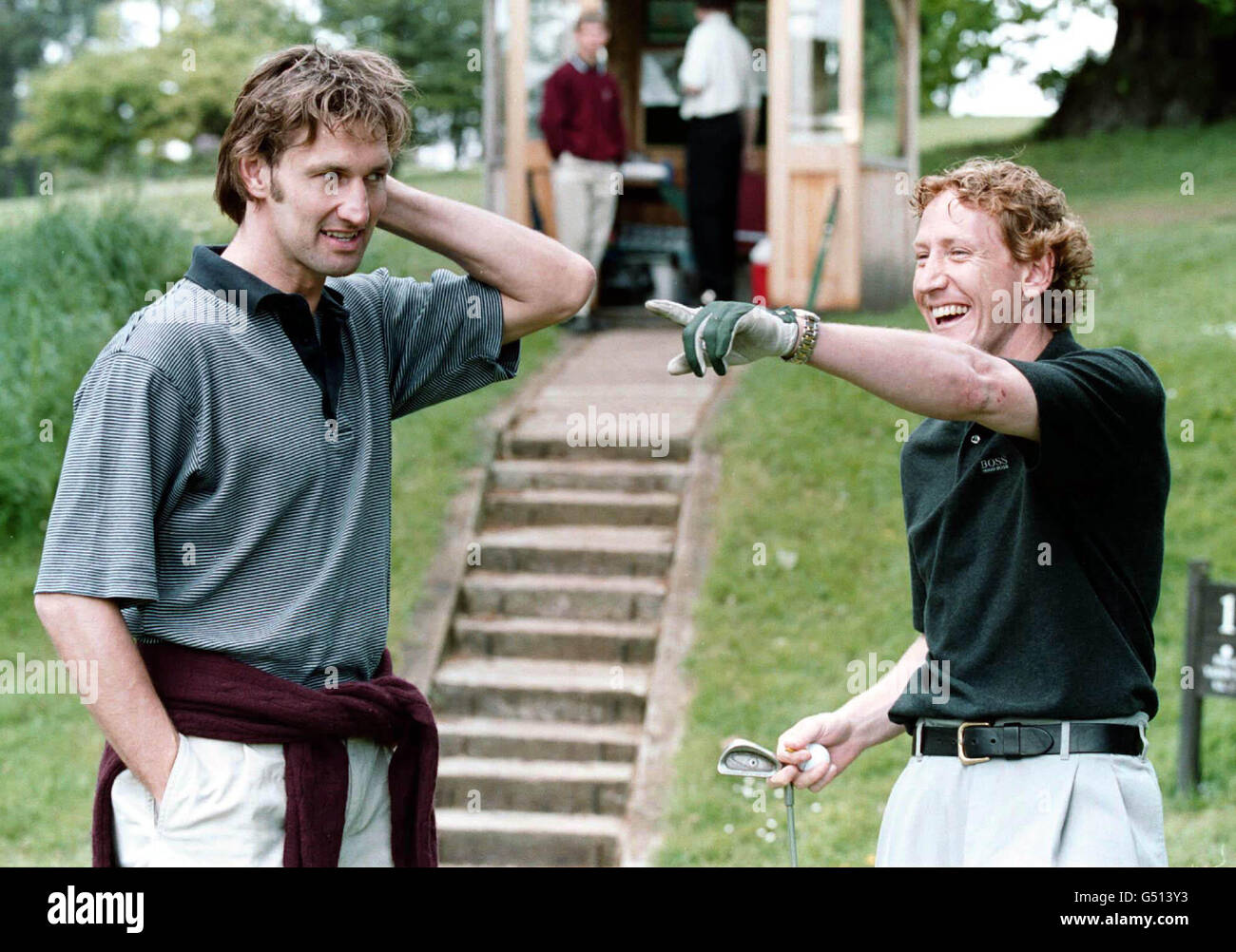 Arsenal's captain Tony Adams, left, with team-mate Ray Parlour enjoying a round of golf at a celebrity-am golf tournament at Brocket Hall, Hertfordshire, in aid of the Willow Foundation. * The Foundation is a charity set up by former Arsenal goalkeeper Bob Wilson and his wife Megs in memory of their daughter Anna who died of cancer sixteen months ago. Stock Photo