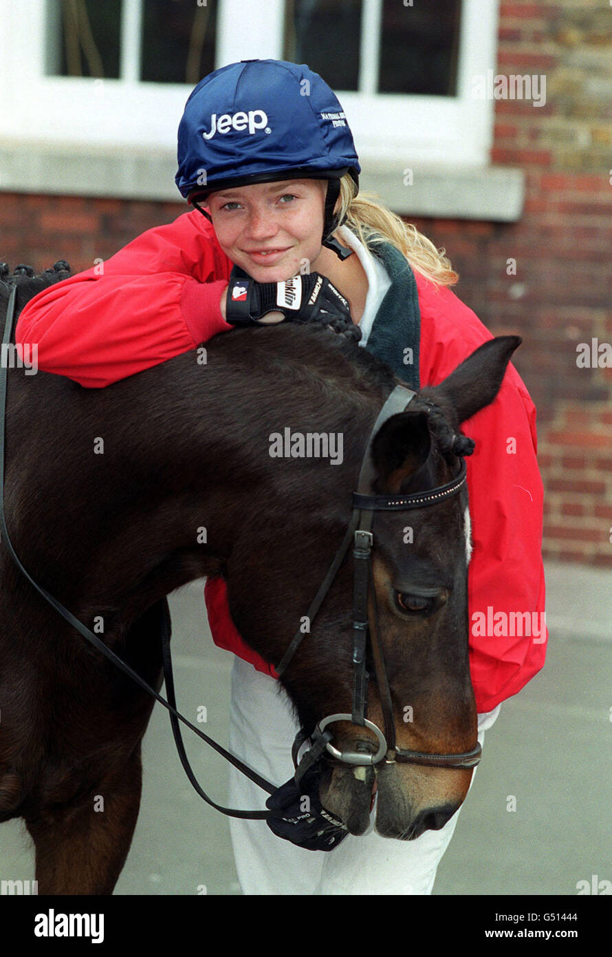 Supermodel Jodie Kidd helps to launch the National Riding Festival at Morningside Primary School, London. The annual event aims to promote the benefits of riding and encourage primary school children to 'Take up the Reins'. * an initiative taking the form of a roadshow during which a mechanical horse (shown) will be taken around sixty schools across the UK. Stock Photo