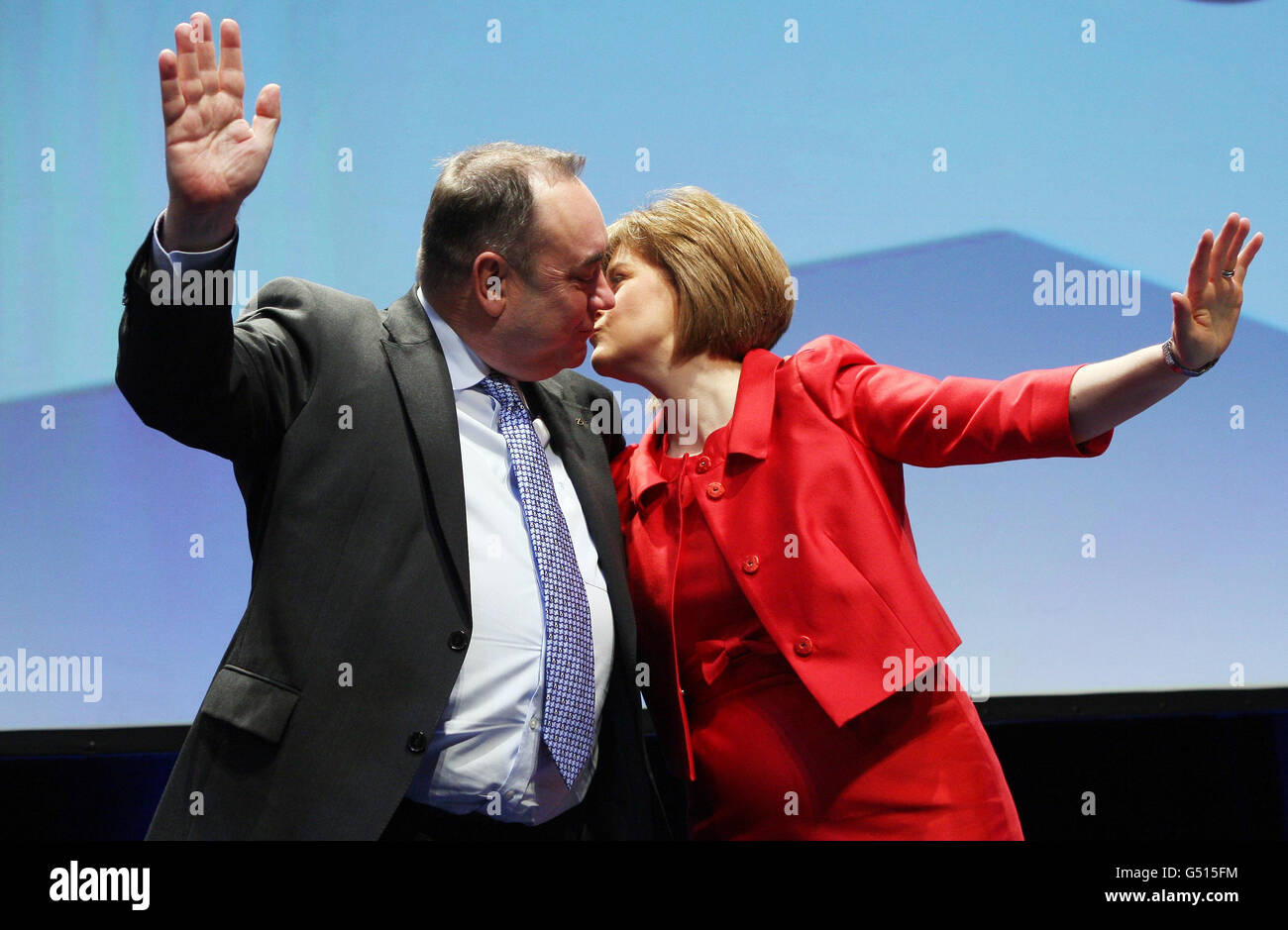 Scottish National Party leader Alex Salmond and his deputy Nicola Sturgeon close the Scottish National Party Conference in Glasgow. Stock Photo
