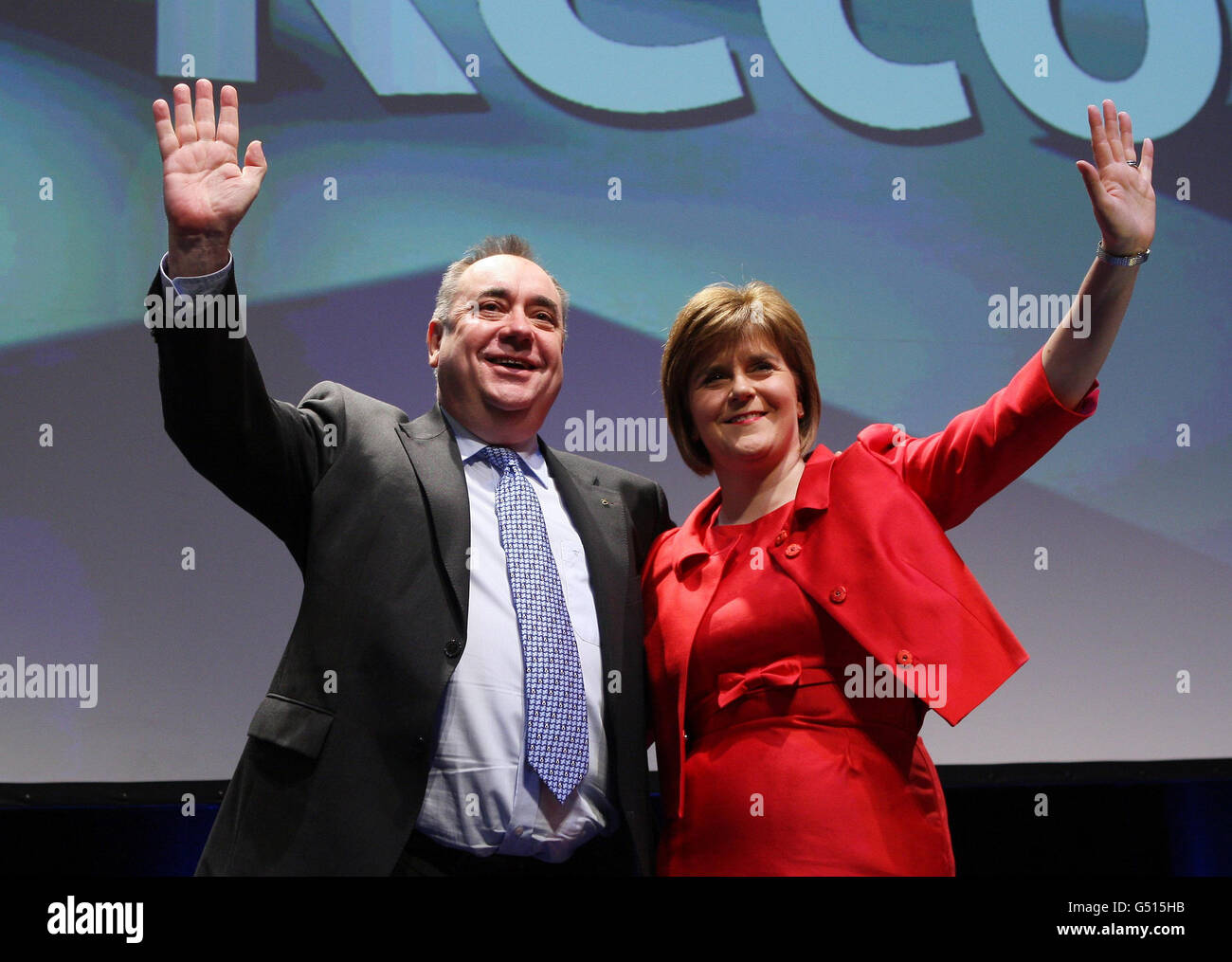 Scottish National Party Leader Alex Salmond and his deputy Nicola Sturgeon close the Scottish National Party Conference in Glasgow. Stock Photo