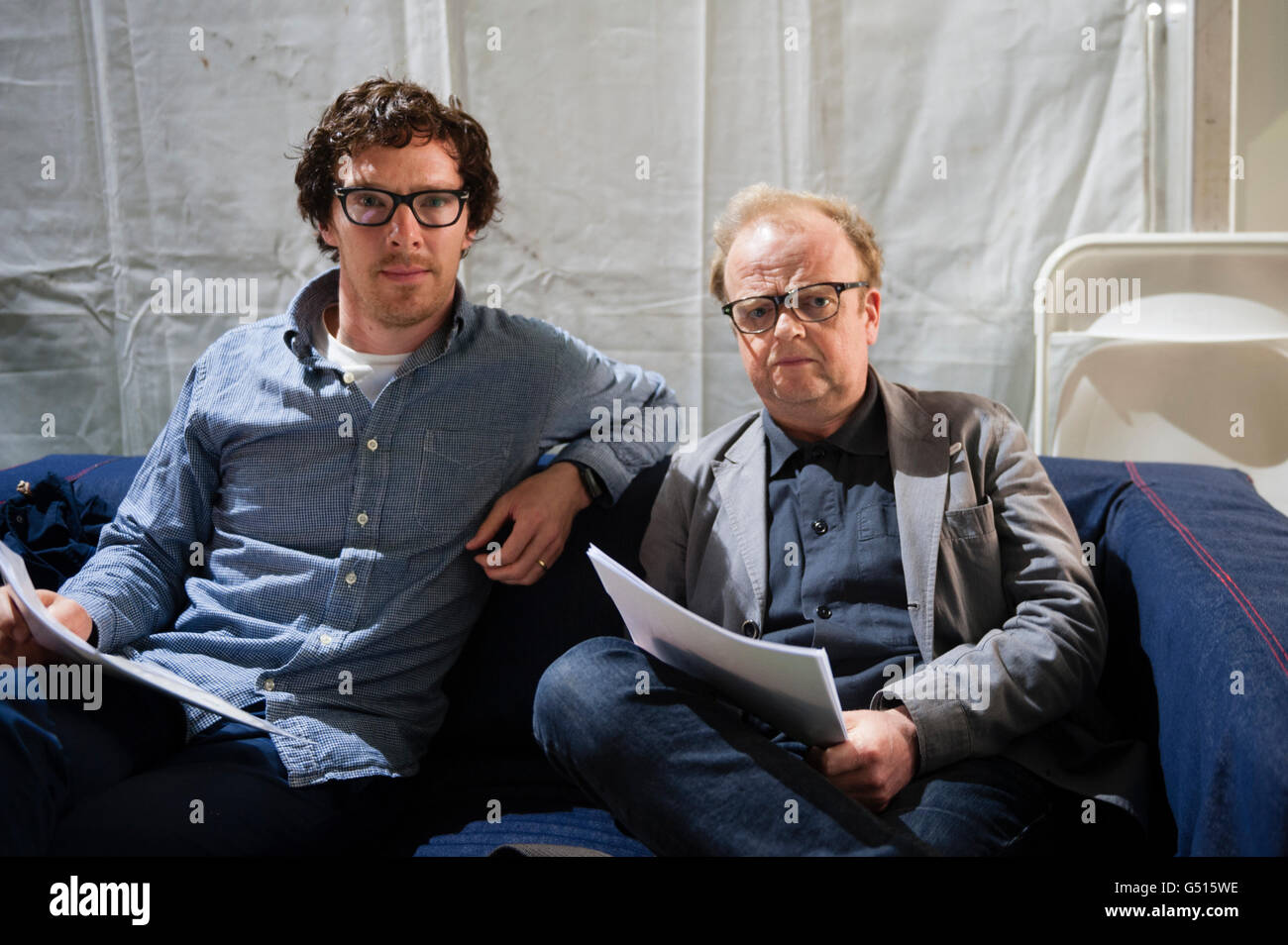 Dominic Cumberbatch and Toby Jones, backstage at The Hay Festival of Literature and the Arts , May-June 2016 Stock Photo