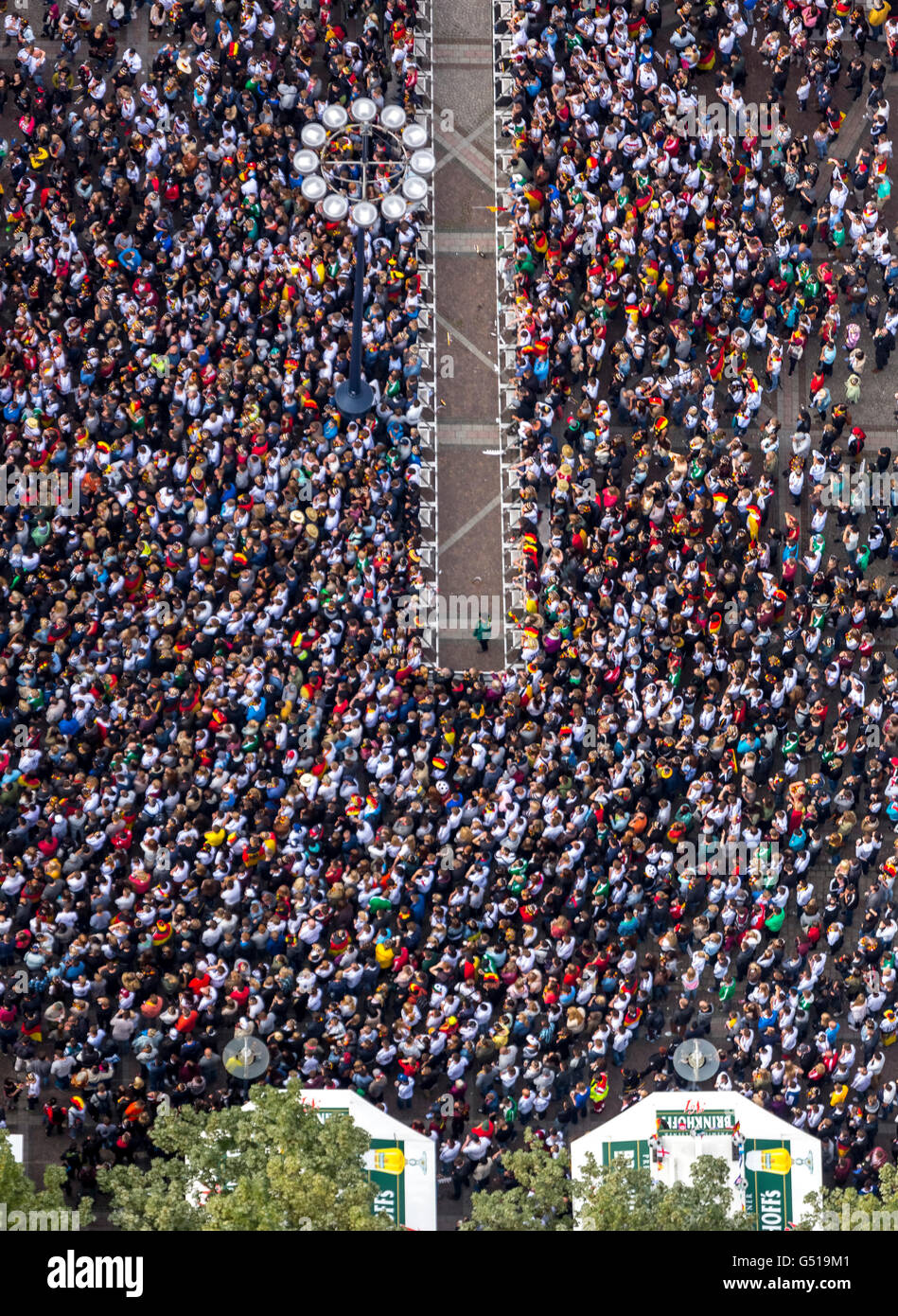 Aerial view, Soccer World Cup 2014, aerial view, public viewing on the Dortmunder Friedensplatz between the Dortmund City Hall Stock Photo
