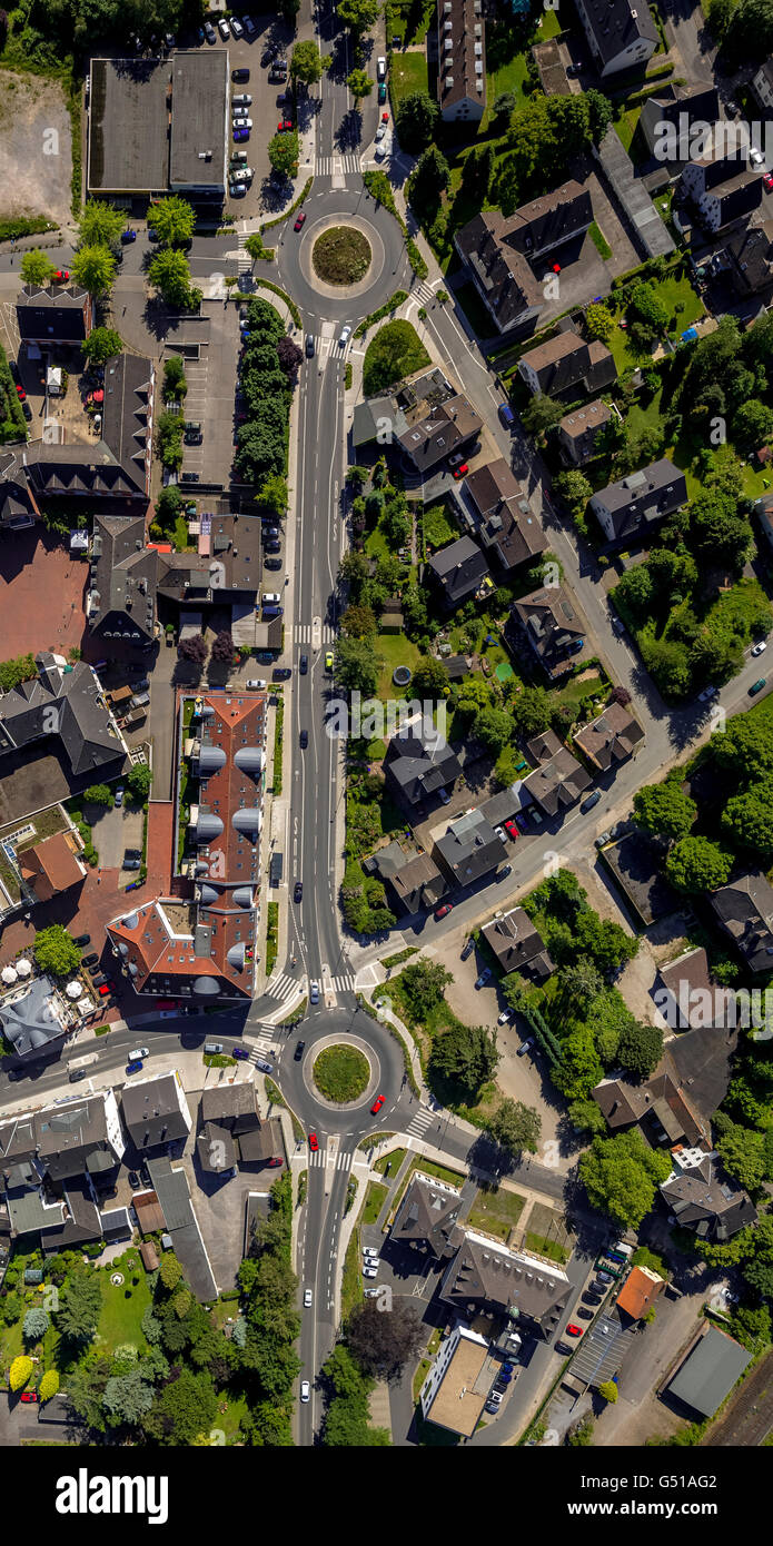 Aerial view, roundabouts Herbede, Witten road, traffic management, infrastructure, Herbede, Witten, Ruhr region, Stock Photo