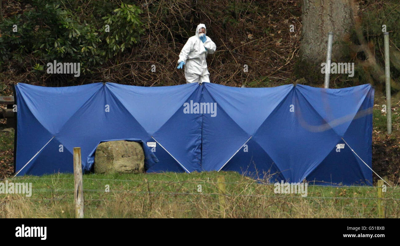 Bodies found in Ravensdale Park. Gardai at the scene where two bodies were found in a burned out car at Ravensdale Park near Dundalk. Stock Photo