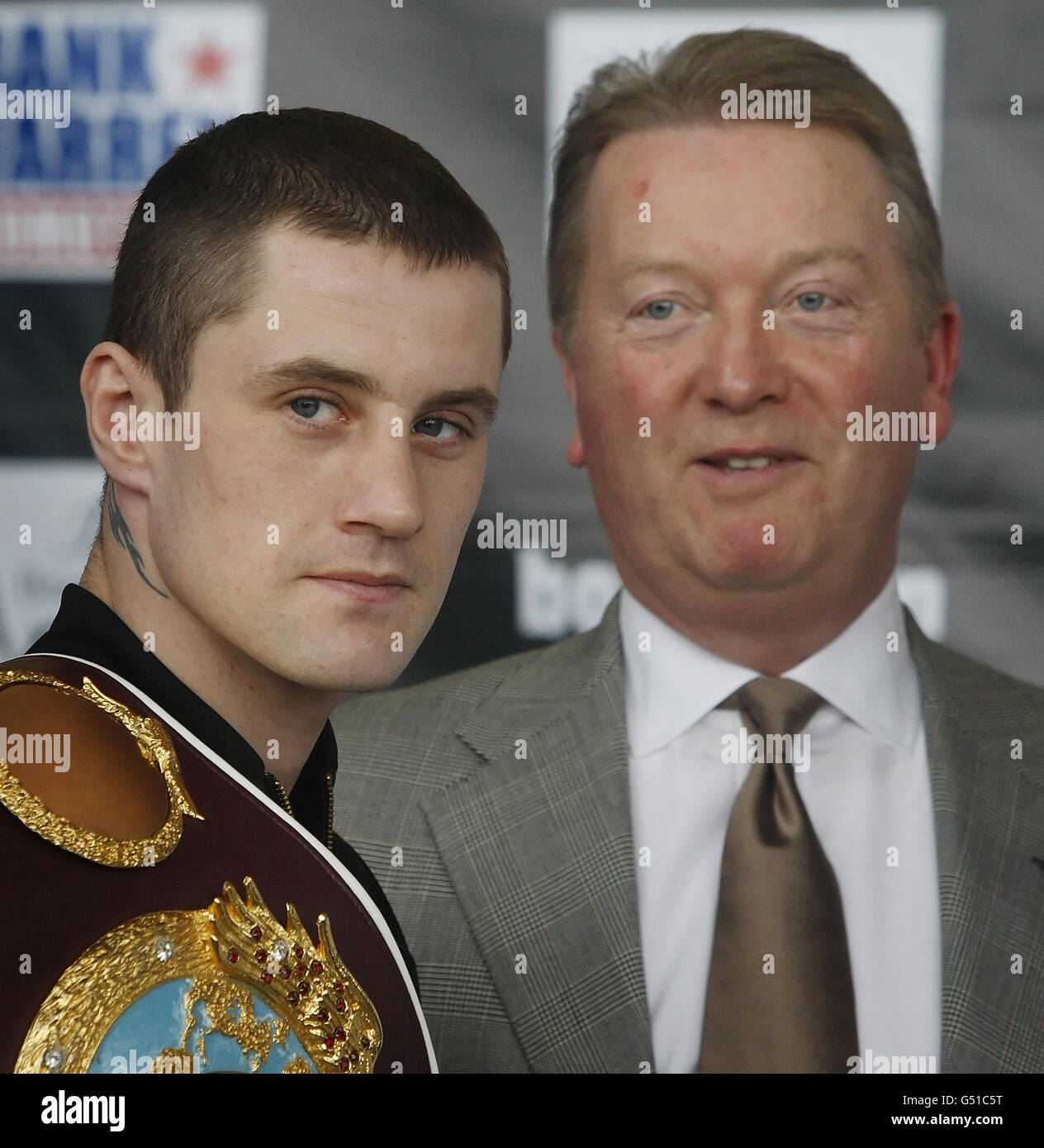 Ricky Burns (left) with promoter Frank Warren during the Head-to-Head at the Braehead Arena, Glasgow. Stock Photo