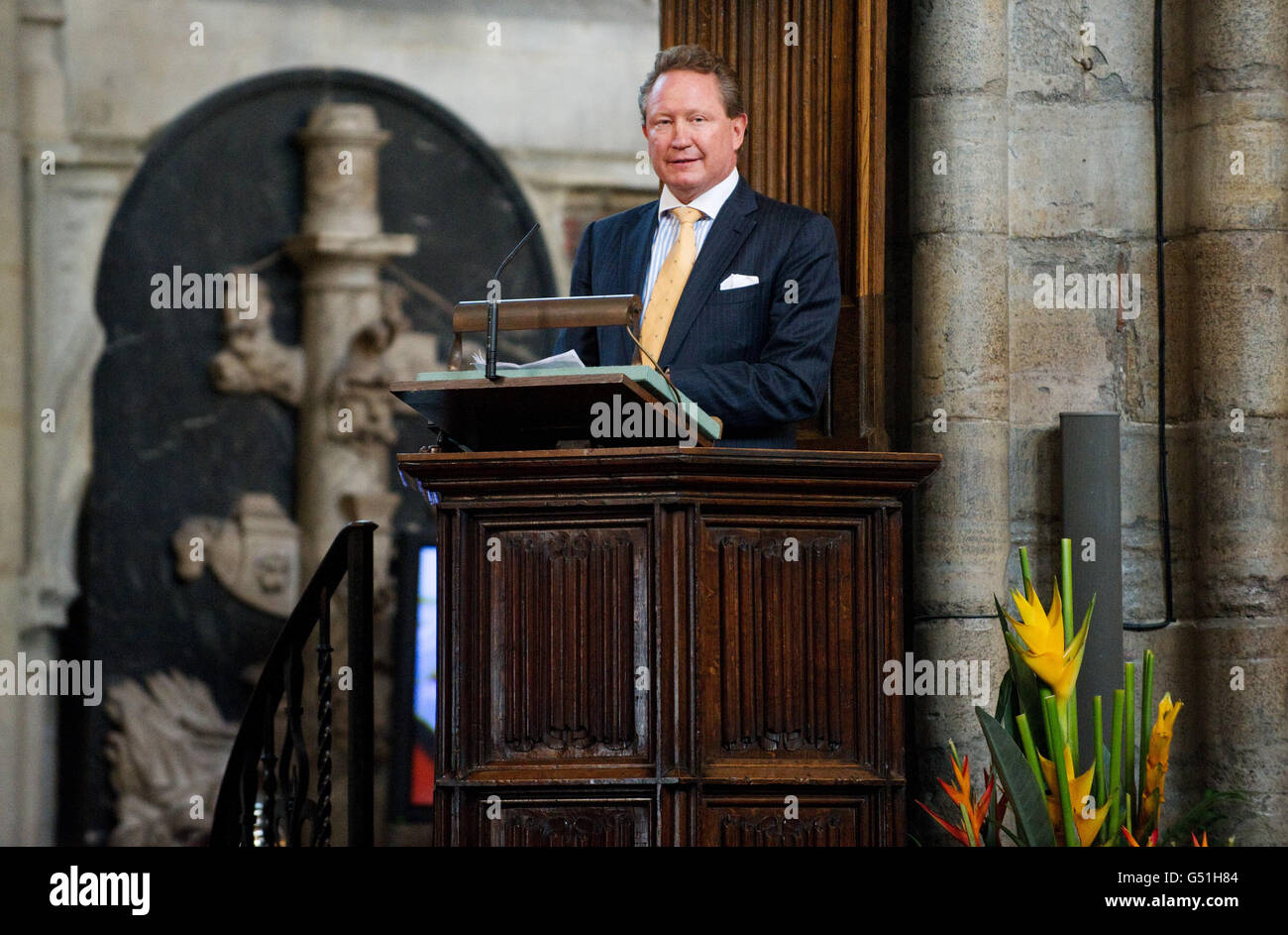 The Chairman of Australian company Fortescue Metals Group Andrew Forrest reads during the Observance for Commonwealth Day service at Westminster Abbey in central London. Stock Photo