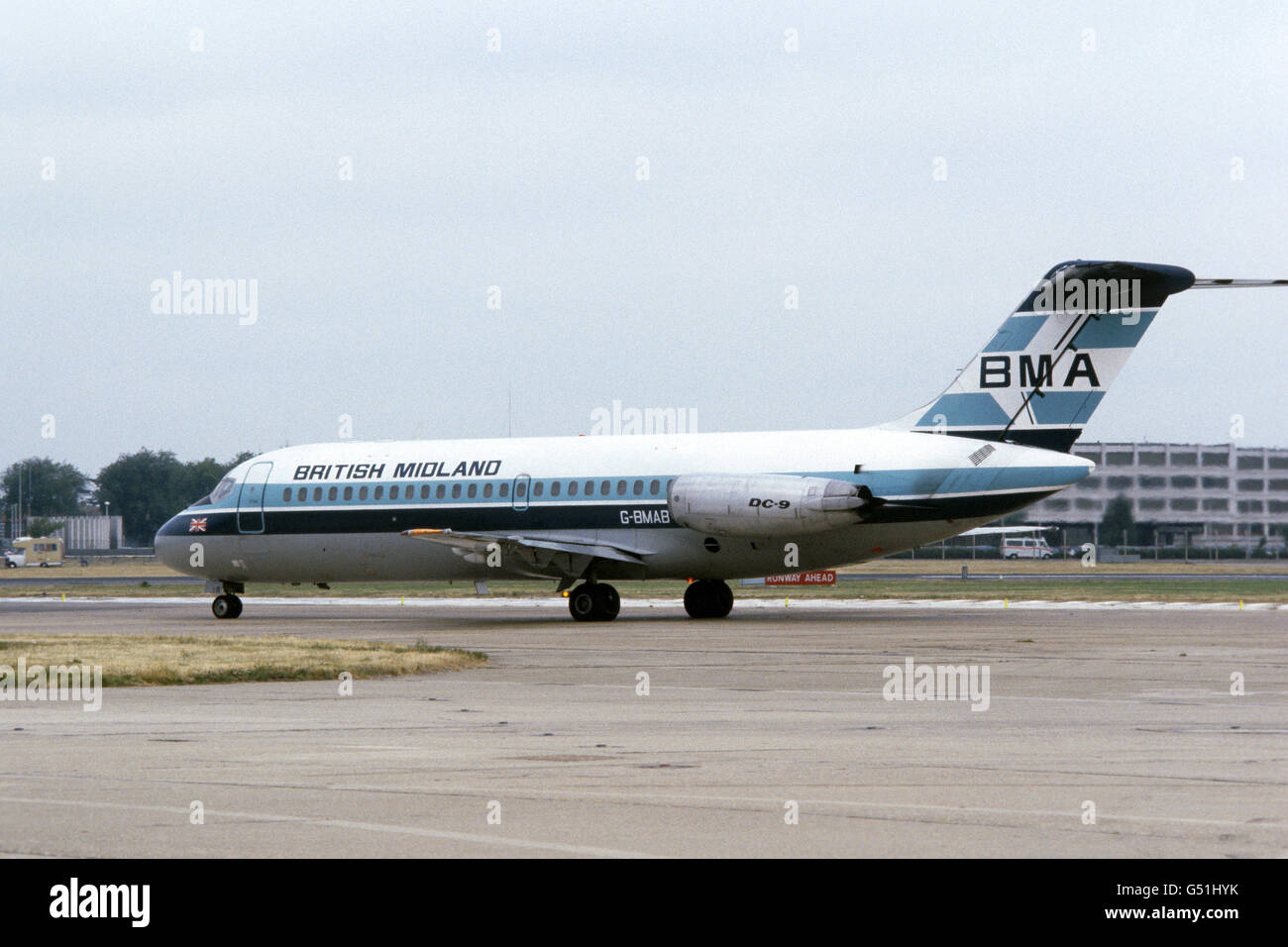 A British Midland Airways DC9 at London's Heathrow Airport Stock Photo