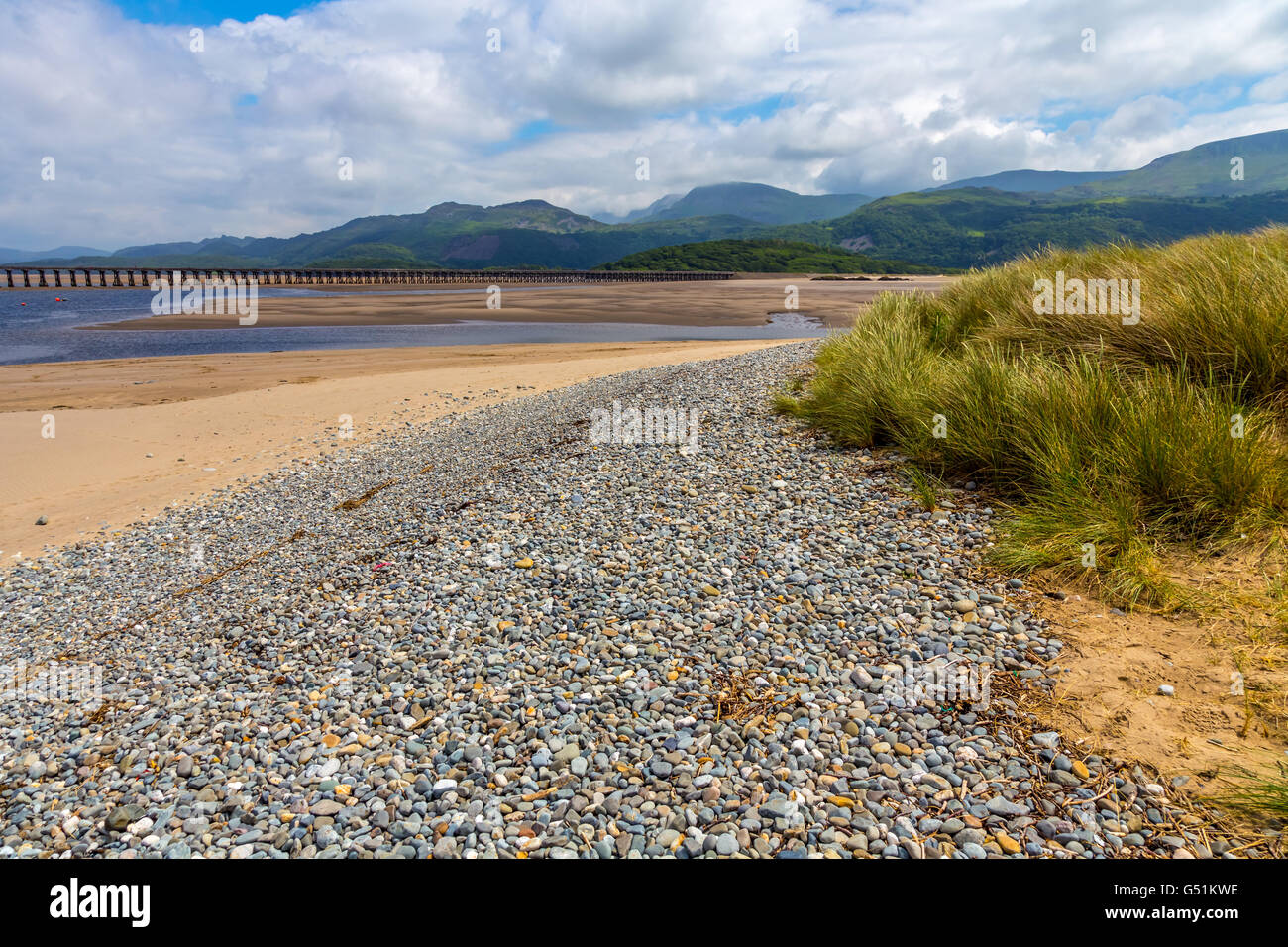 Barmouth, Wales, Located on the west coast of Snowdonia UK. Coast line and beach Stock Photo