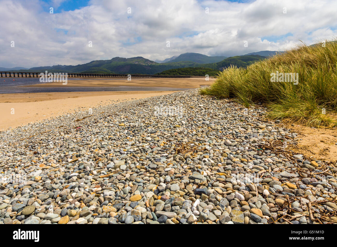 Barmouth, Wales, Located on the west coast of Snowdonia UK. Coast line and beach Stock Photo