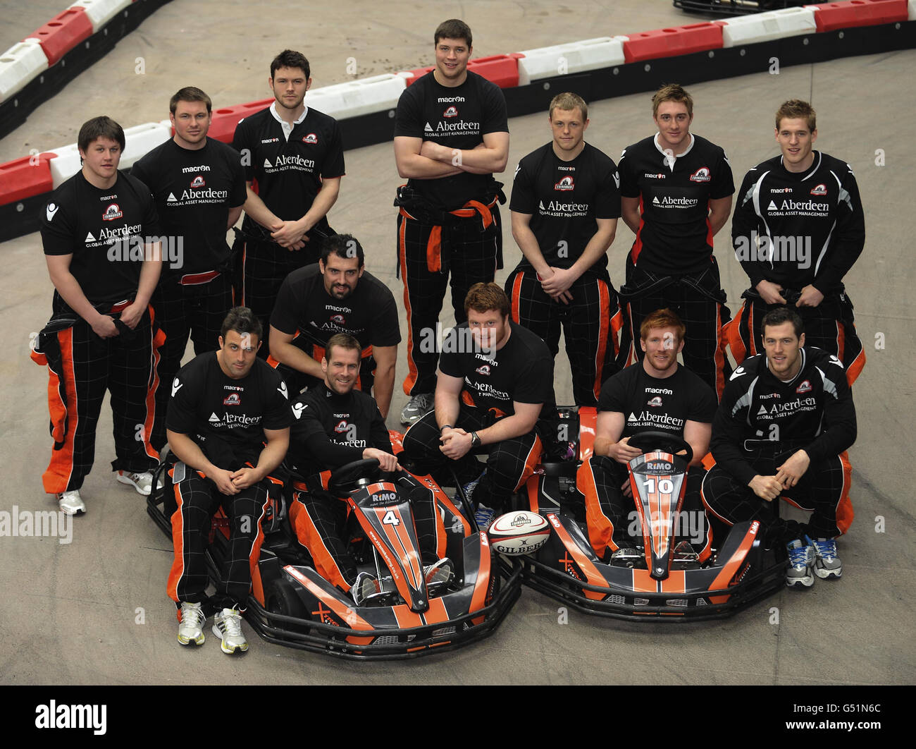 Members of Edinburgh Rugby during the photocall at Xtreme Karting in  Newbridge Stock Photo - Alamy