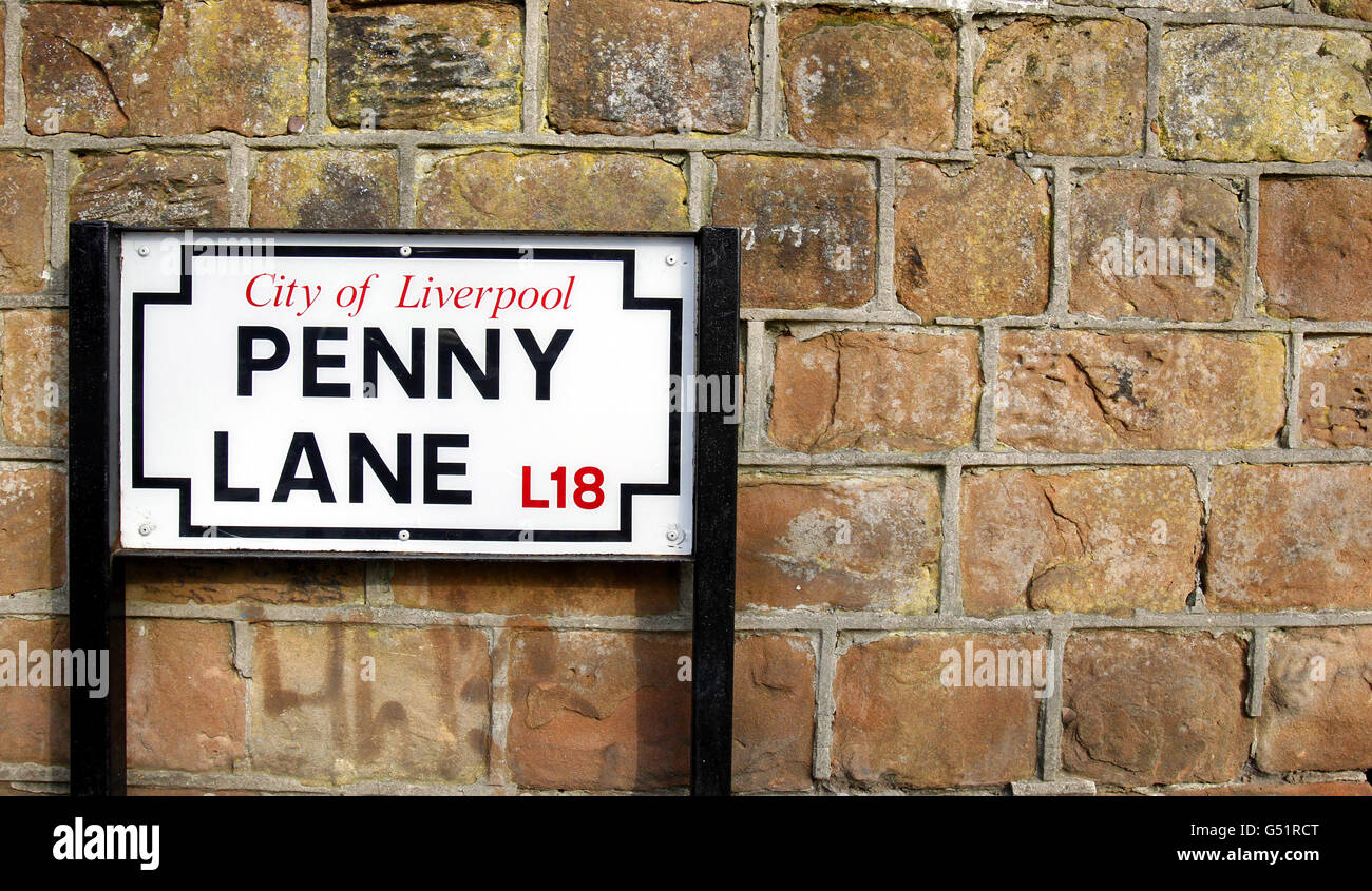 A general view of the street name Penny Lane, Allerton, Liverpool, now famous after the Beatles sang a song about it. Stock Photo